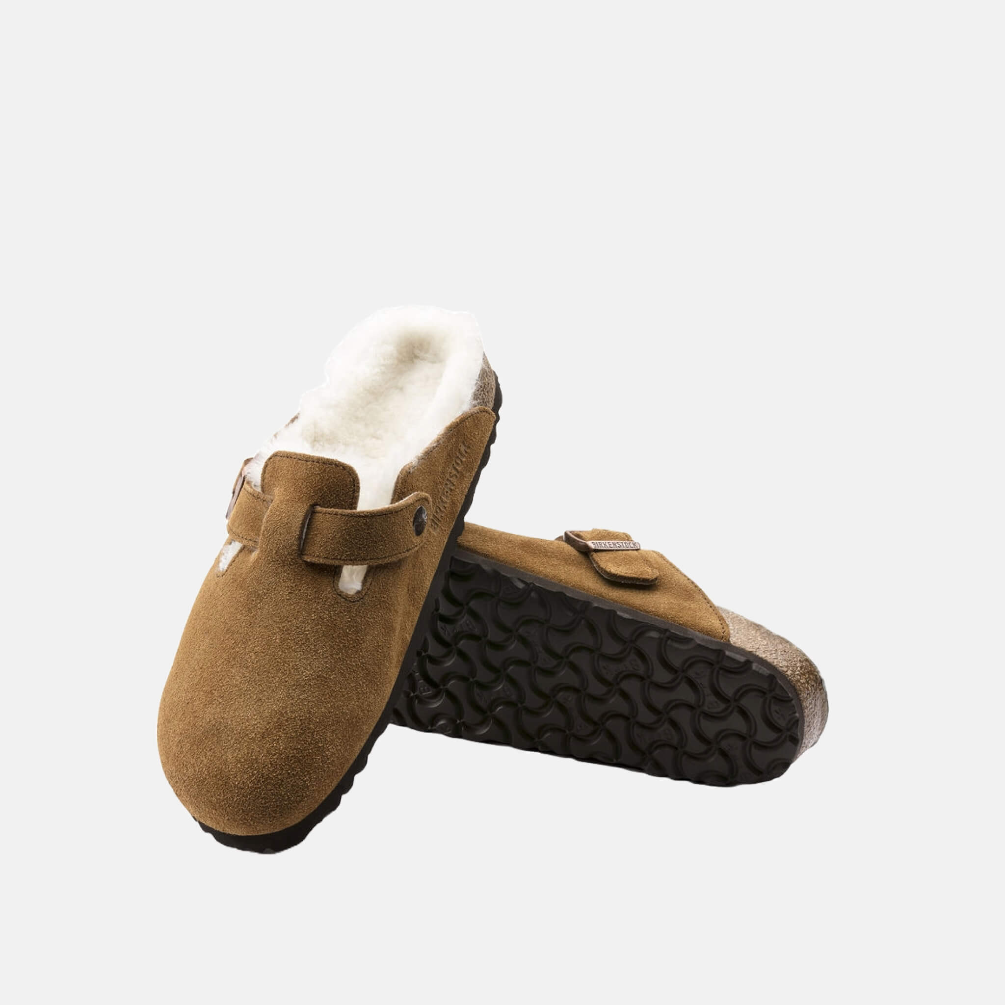 Hnedé Regular šľapky Birkenstock Boston Shearling Suede Leather