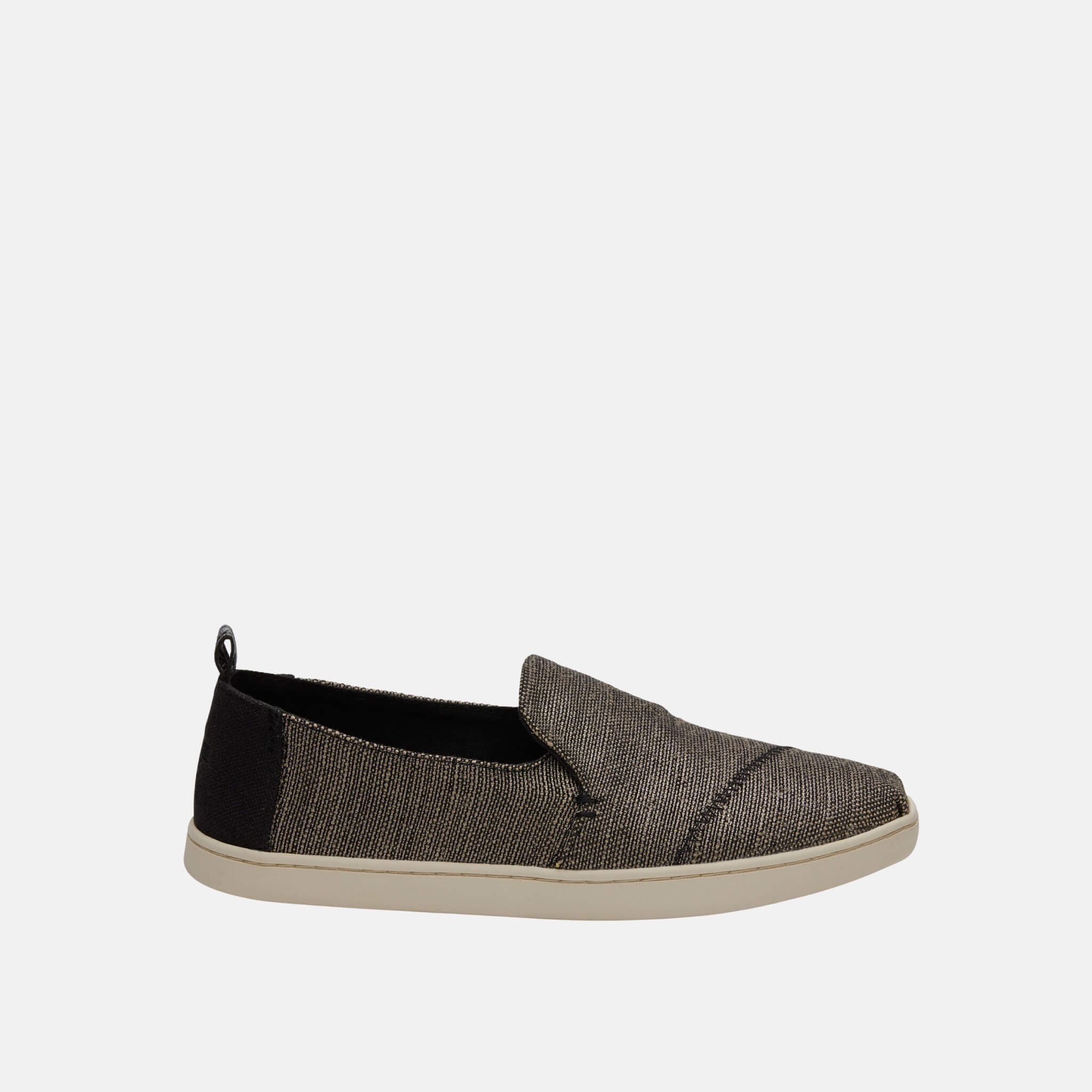 Dámske čierne metalické slipony TOMS Deconstructed Alpargata Slip On