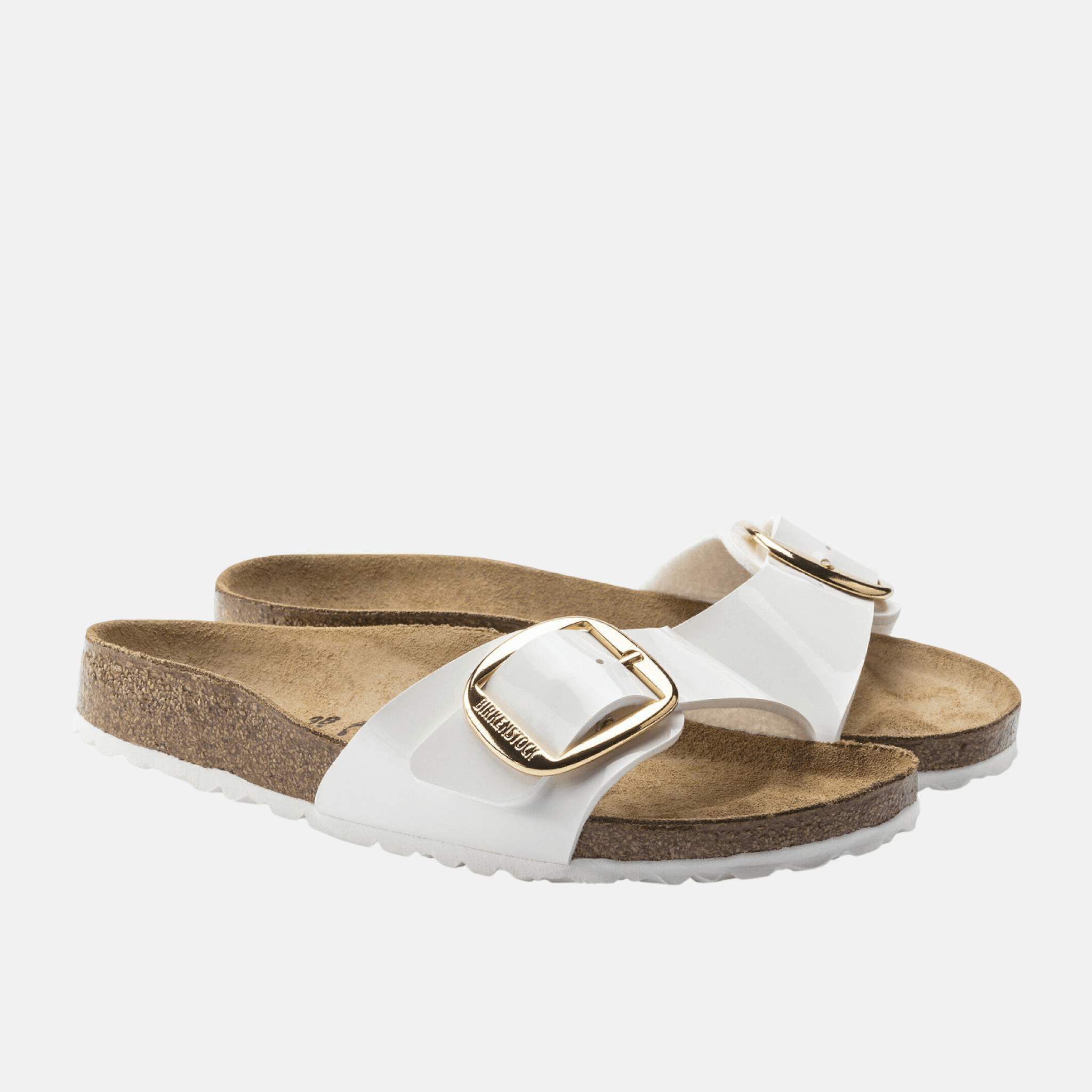 Bielo-zlaté narrow šľapky Birkenstock Madrid Big Buckle Birko-Flor Patent