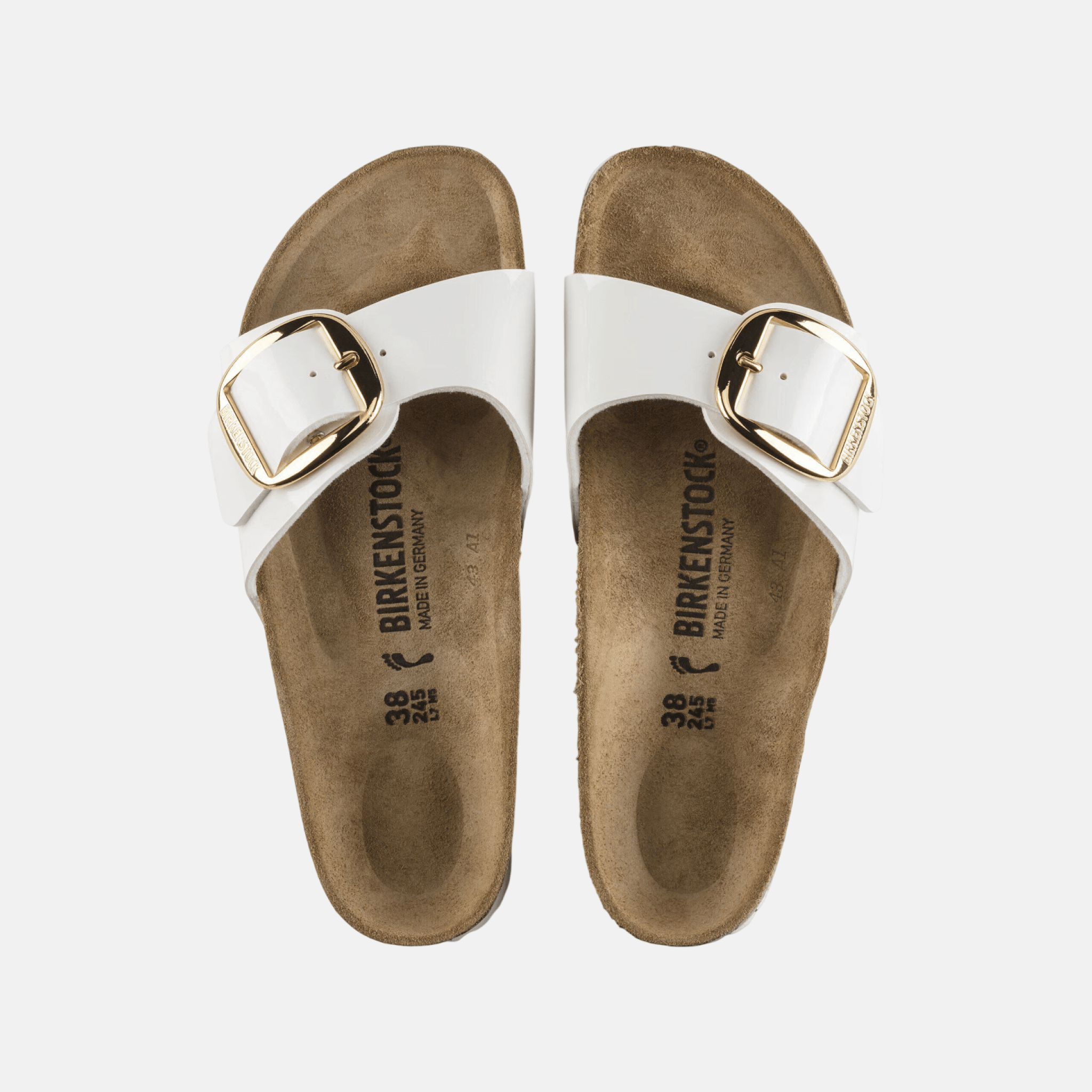 Bielo-zlaté narrow šľapky Birkenstock Madrid Big Buckle Birko-Flor Patent