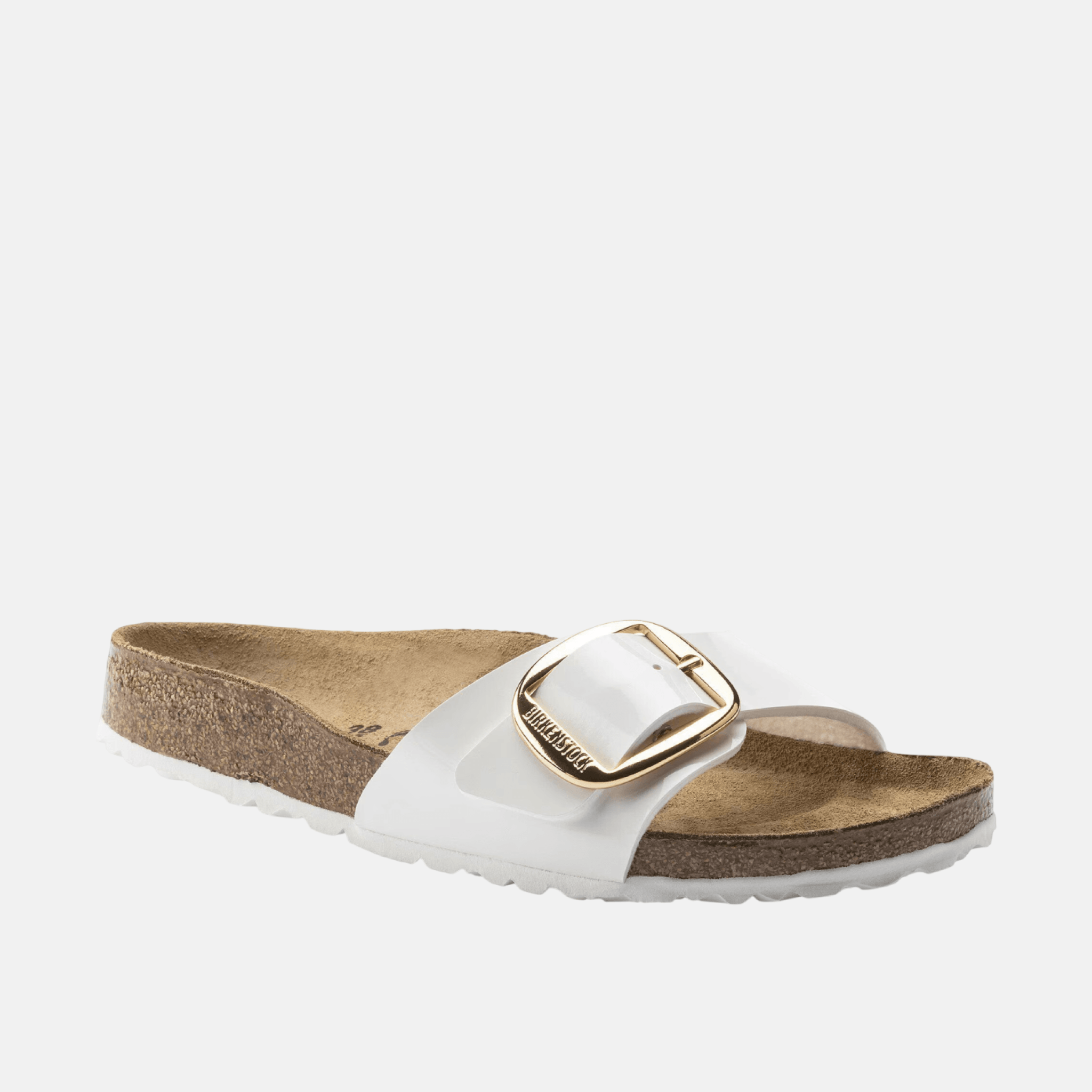 Bielo-zlaté narrow šľapky Birkenstock Madrid Big Buckle Birko-Flor Patent