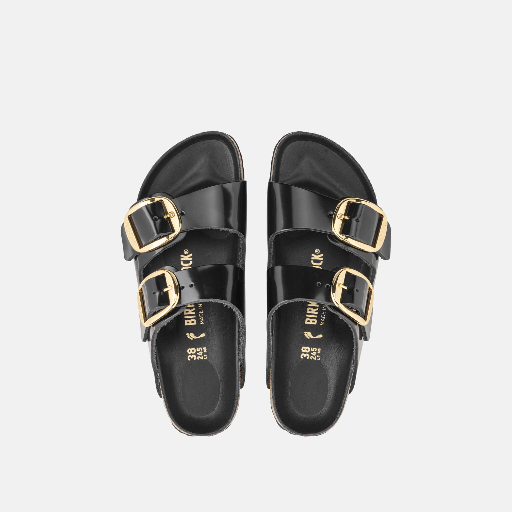 Čierne Regular Šľapky Birkenstock Arizona Big Buckle High Shine Leather