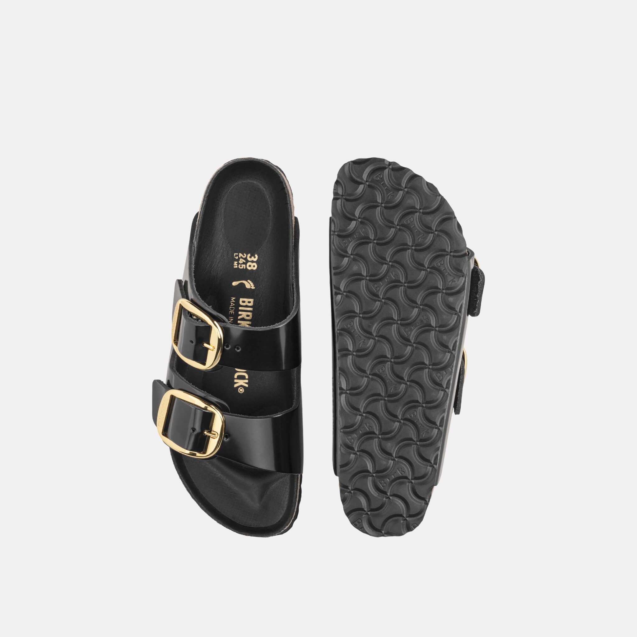 Čierne Regular Šľapky Birkenstock Arizona Big Buckle High Shine Leather