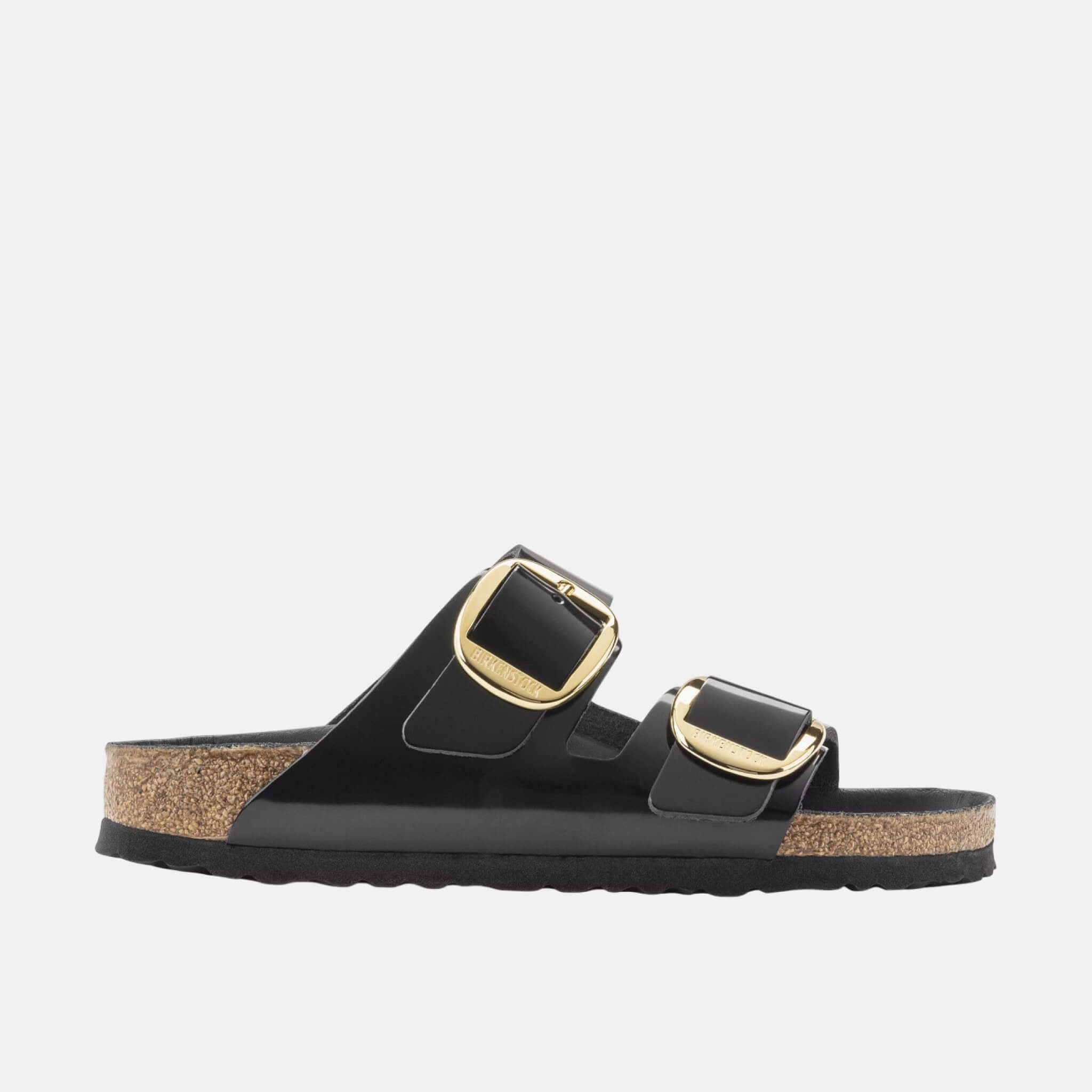 Čierne narrow šľapky Arizona Big Buckle Natural Leather Patent