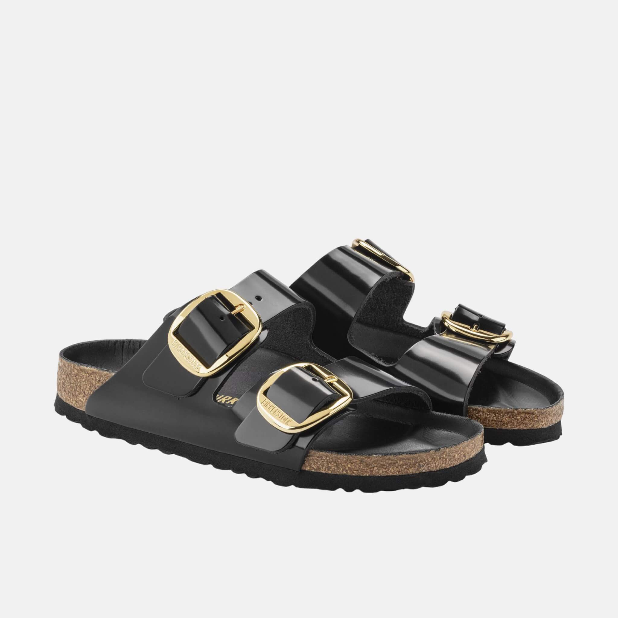 Čierne narrow šľapky Arizona Big Buckle Natural Leather Patent