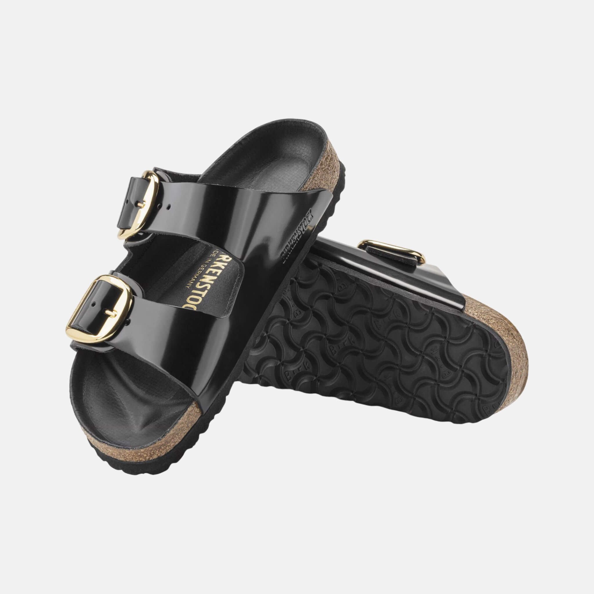 Čierne narrow šľapky Arizona Big Buckle Natural Leather Patent