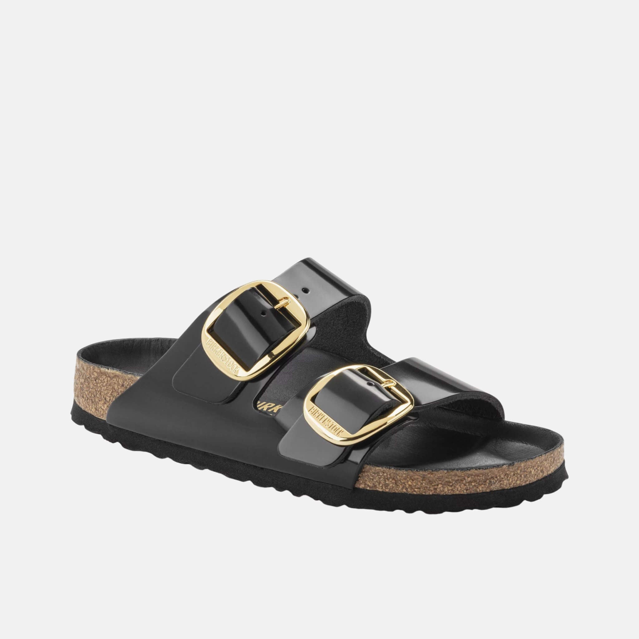 Čierne narrow šľapky Arizona Big Buckle Natural Leather Patent