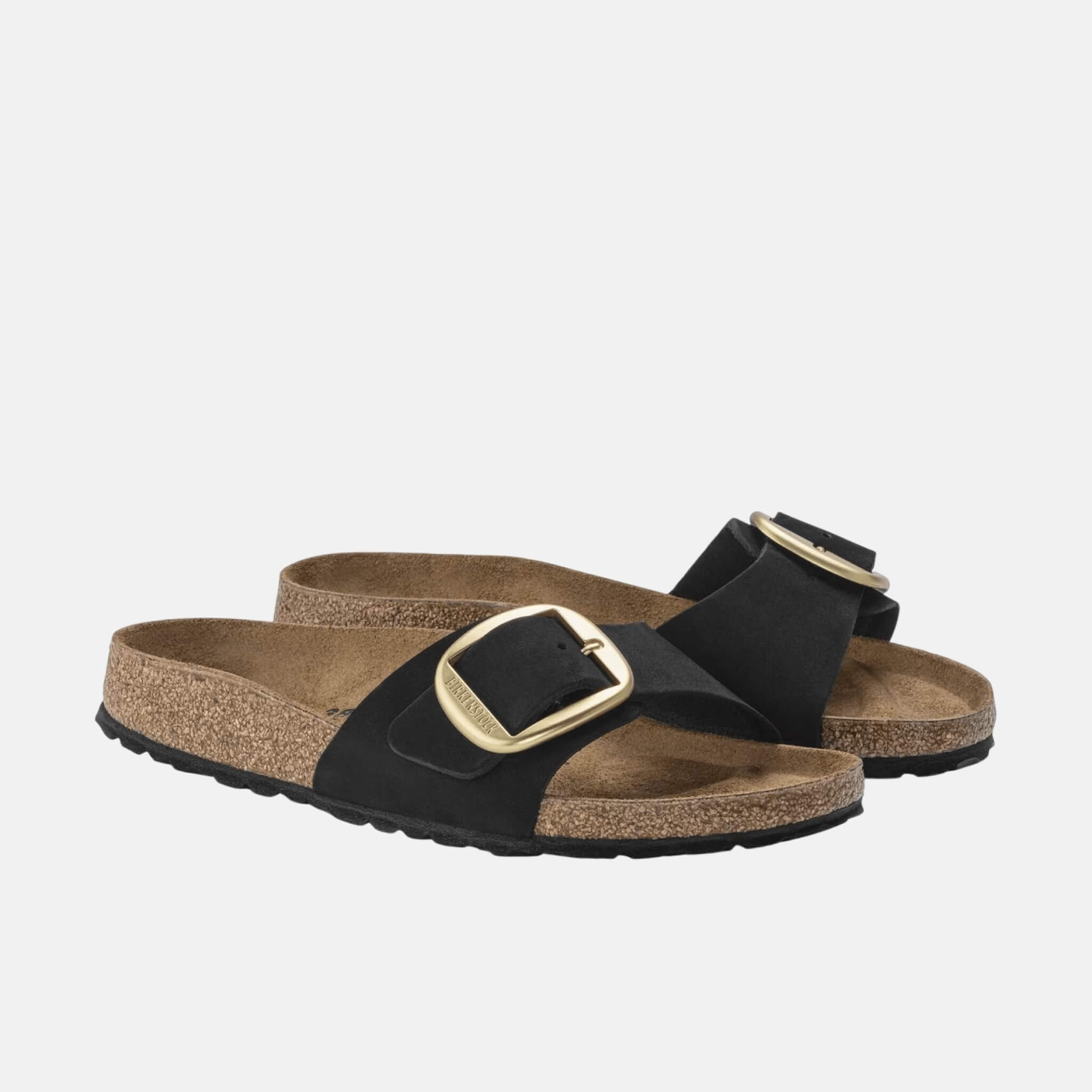 Čierne Regular šľapky Birkenstock Madrid Big Buckle Nubuck Leather