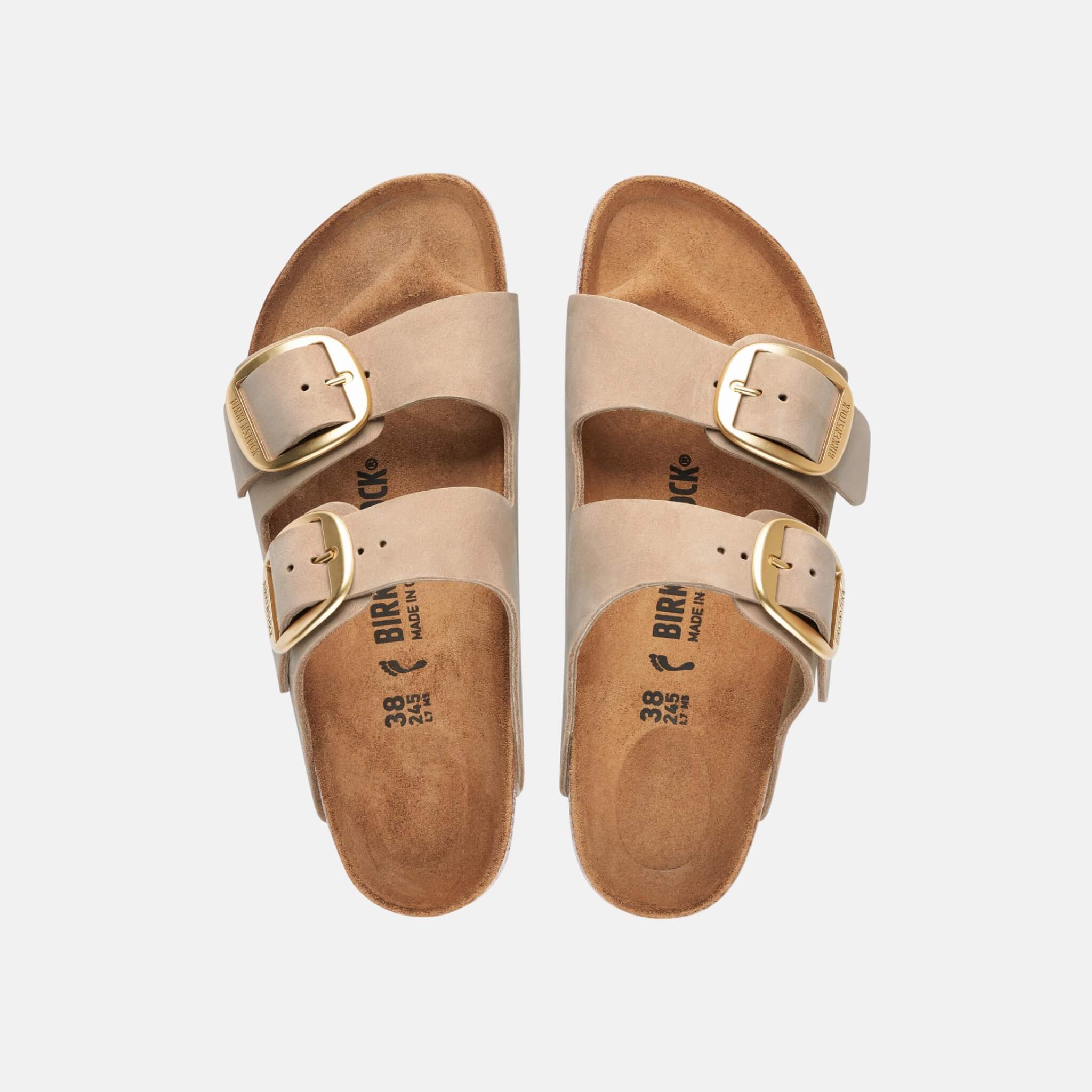 Béžové Regular Šľapky Arizona Big Buckle Nubuk Leather