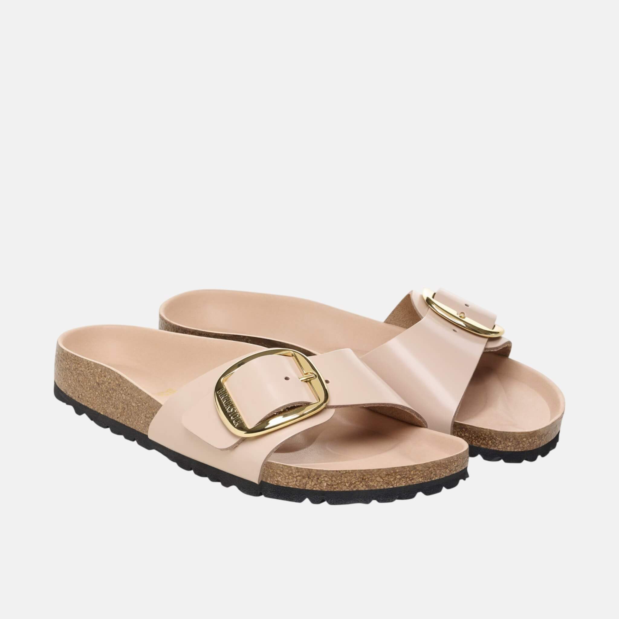 Béžovo-zlaté regular šľapky Birkenstock Madrid Big Buckle Natural Leather Patent