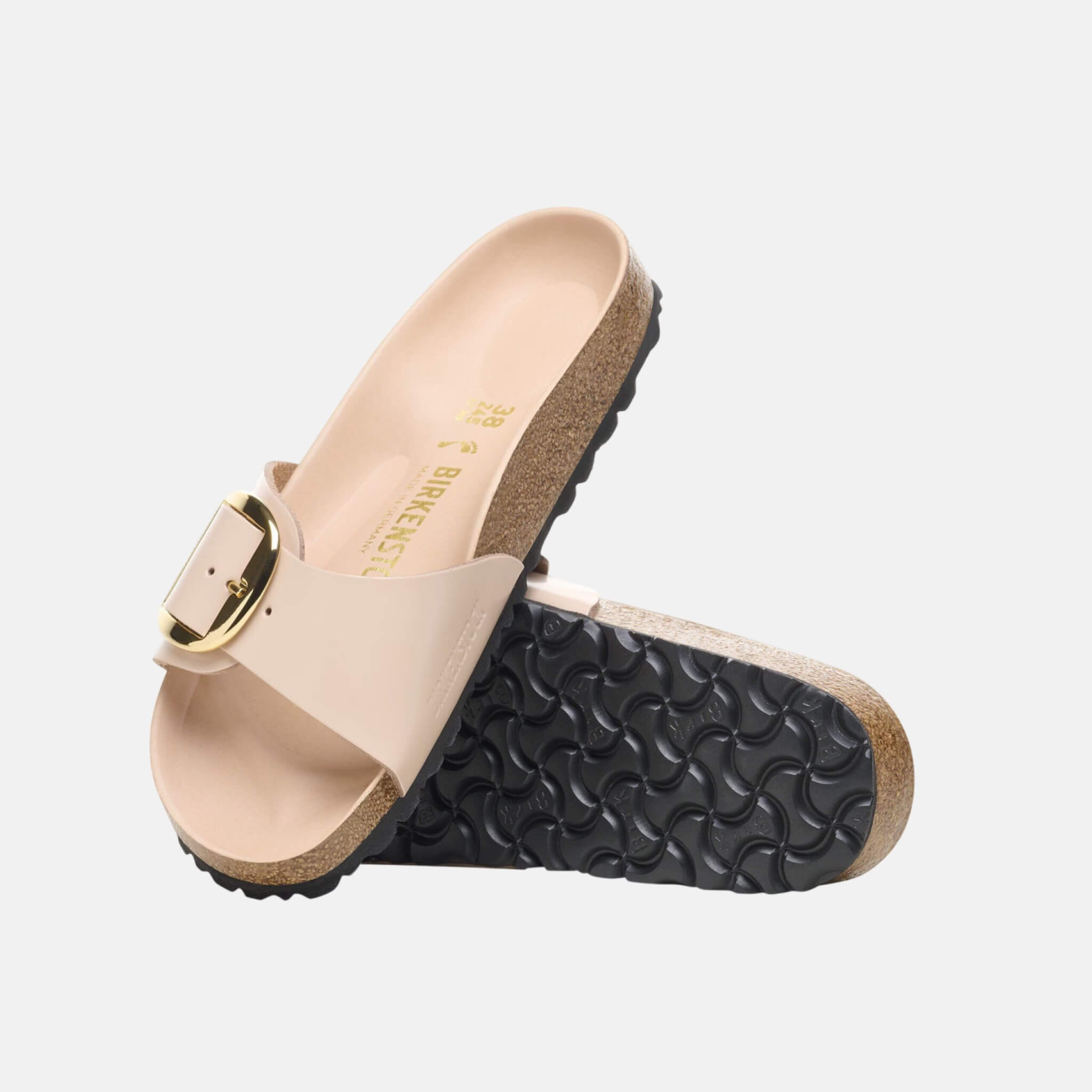 Béžovo-zlaté regular šľapky Birkenstock Madrid Big Buckle Natural Leather Patent