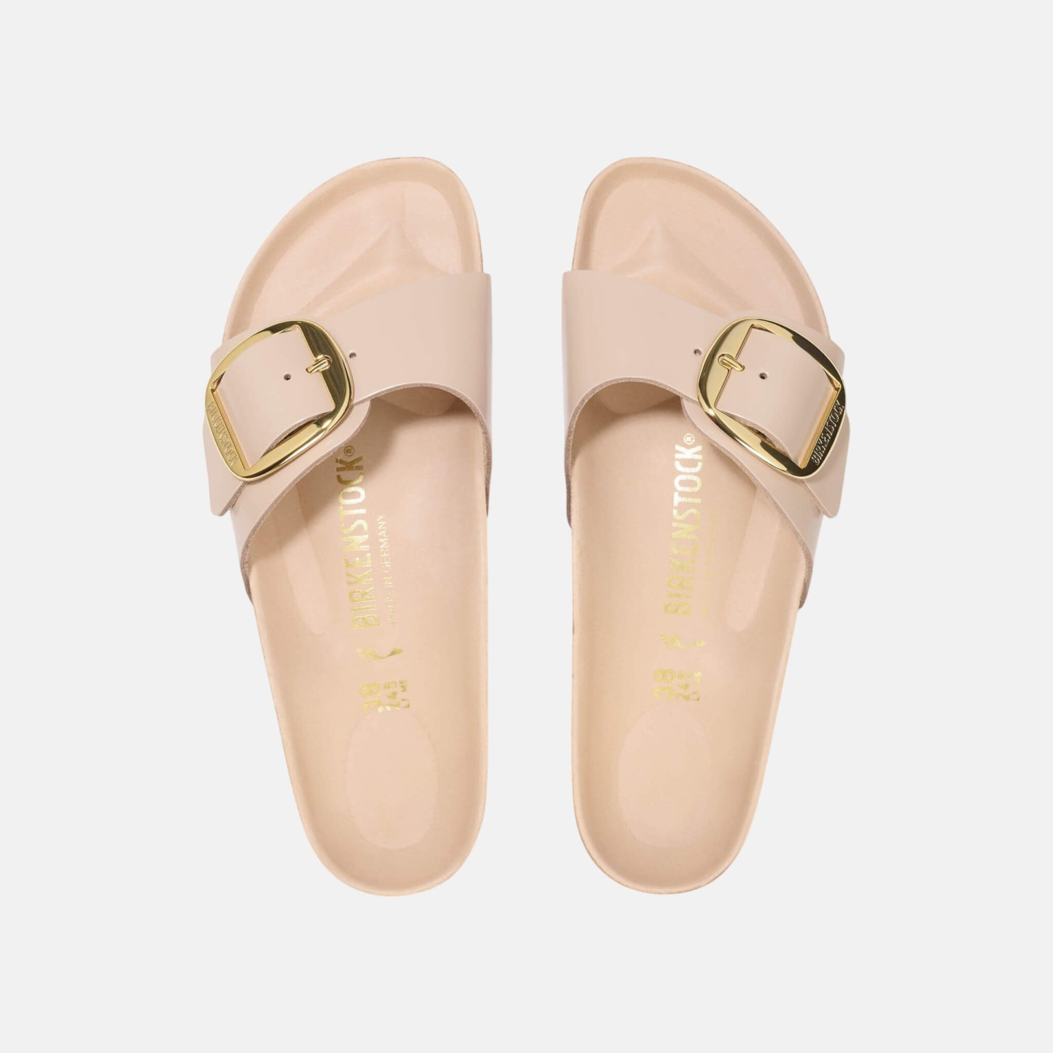 Béžovo-zlaté regular šľapky Birkenstock Madrid Big Buckle Natural Leather Patent