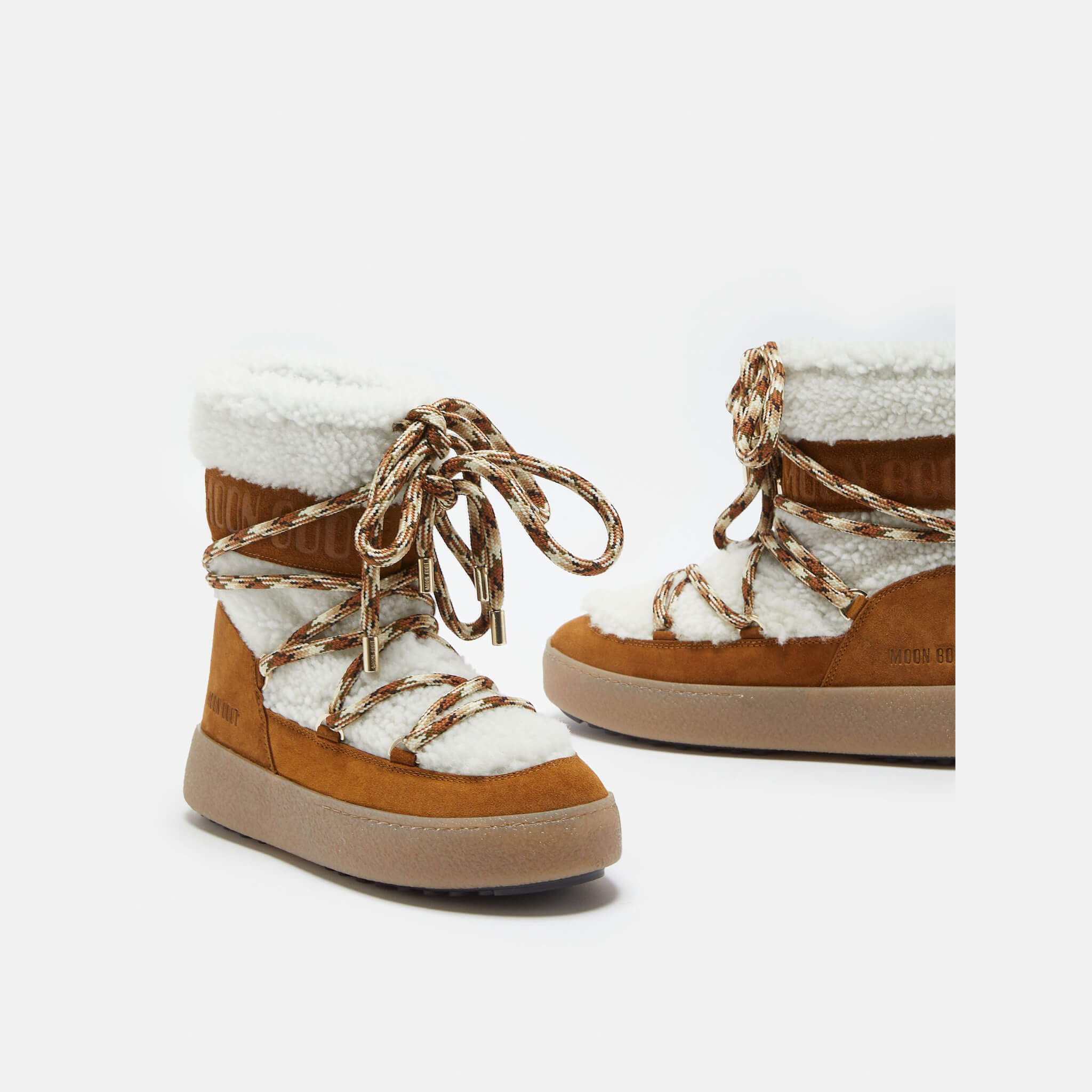 Dámske hnedo-biele snehule Moon Boot Ltrack Tube Shearling