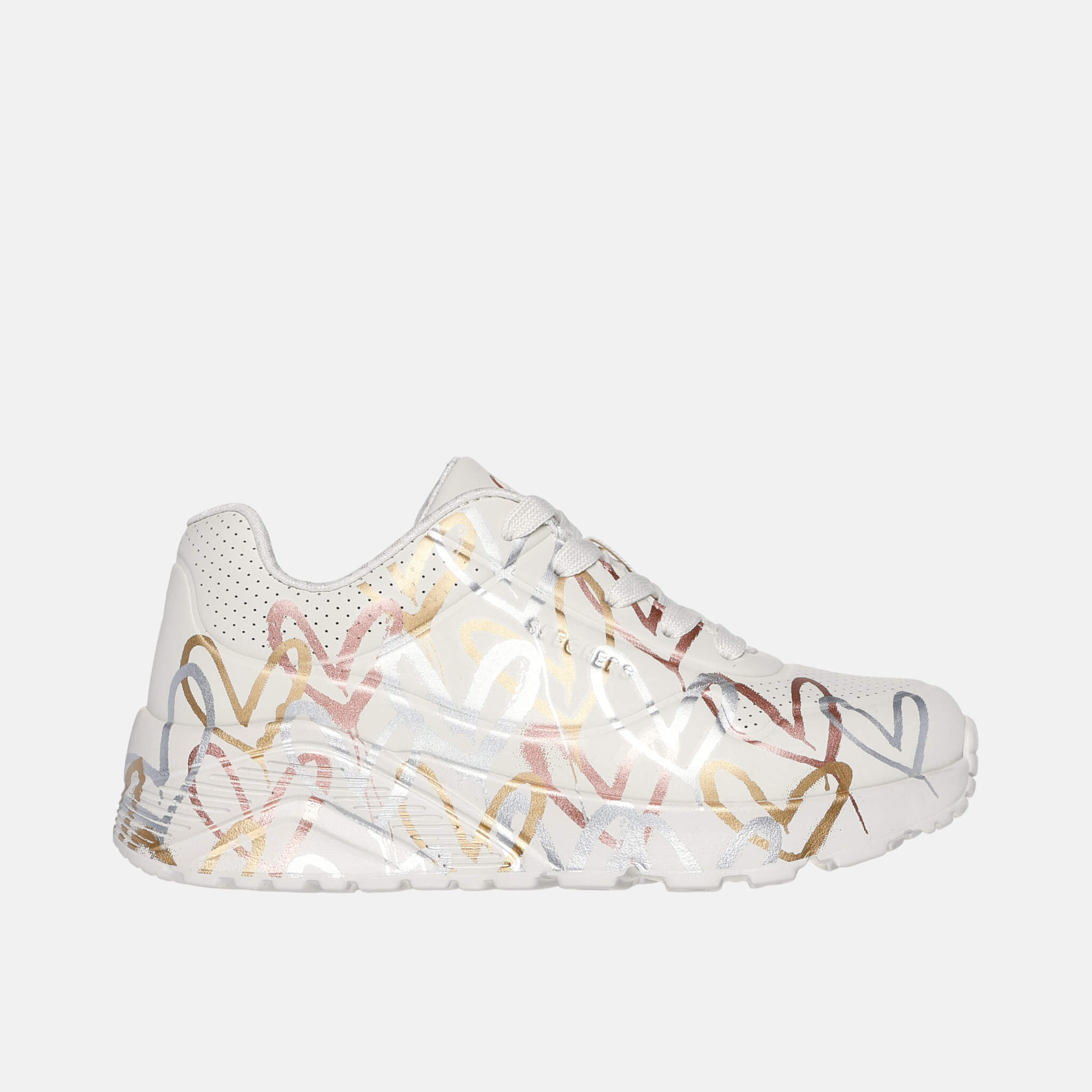 Detské bielo-zlaté tenisky Skechers x JGoldcrown: UNO Lite - Metallic Love