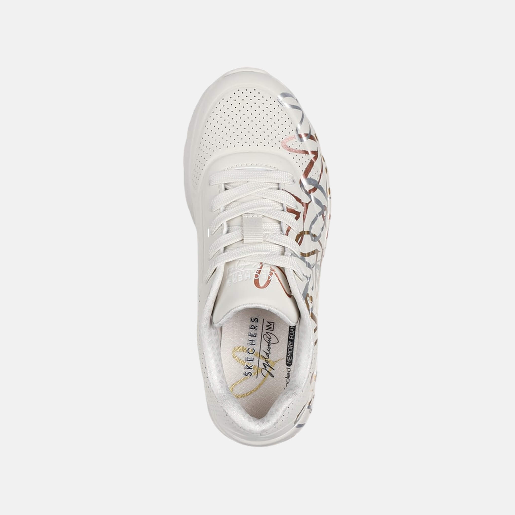 Detské bielo-zlaté tenisky Skechers x JGoldcrown: UNO Lite - Metallic Love
