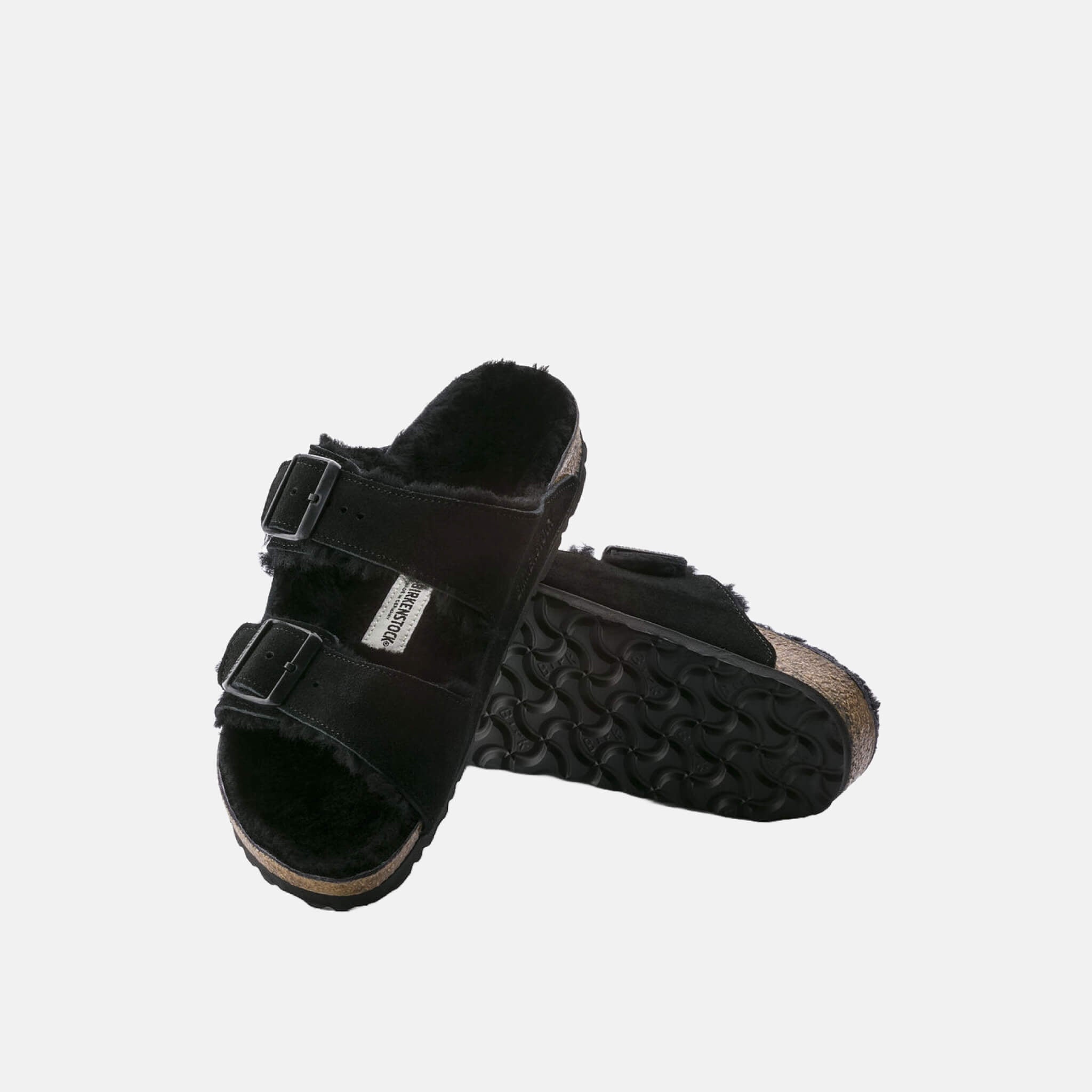 Čierne Regular šľapky Birkenstock Arizona Shearling Suede Leather