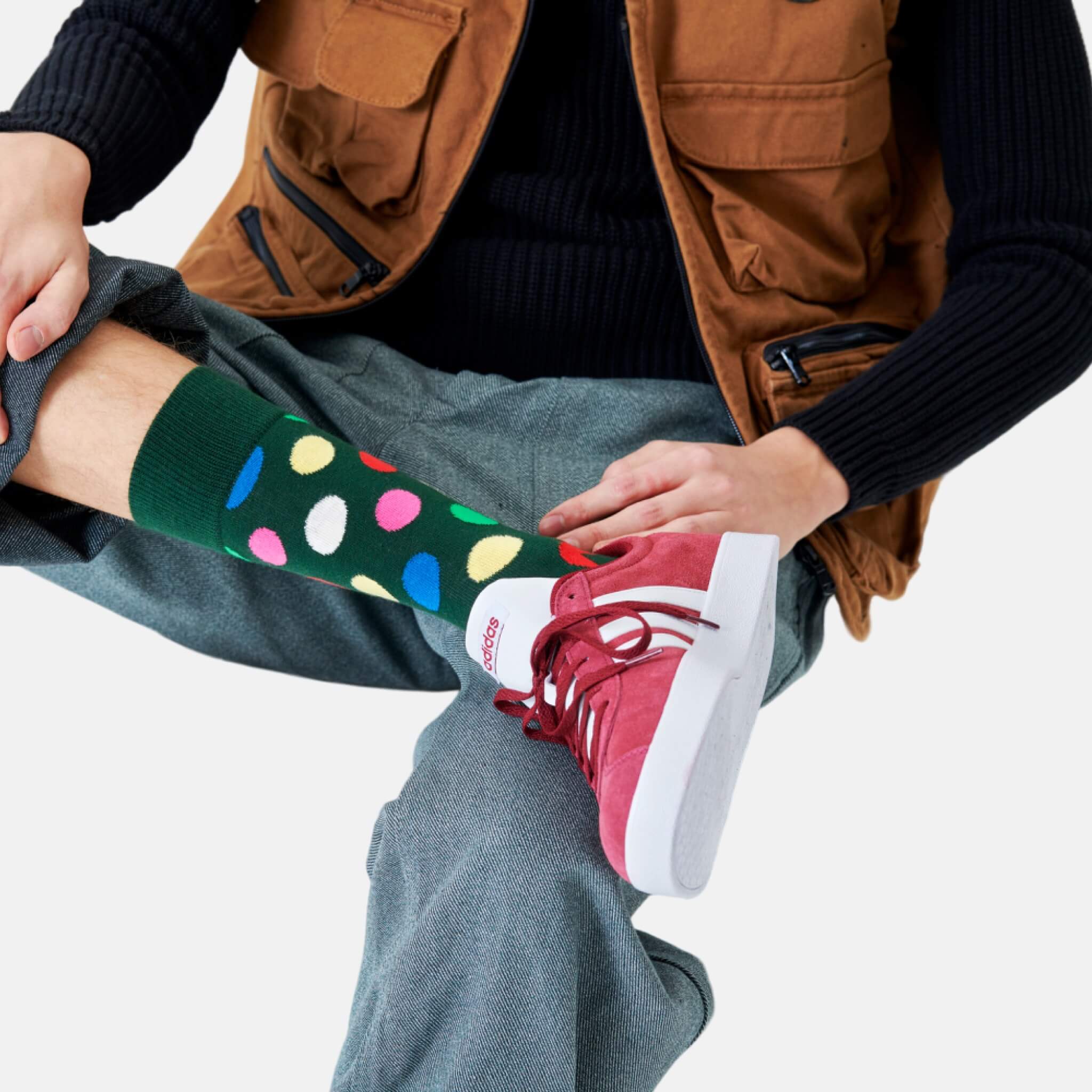 Zelené ponožky Happy Socks s barevnými bodkami, vzor Big Dot