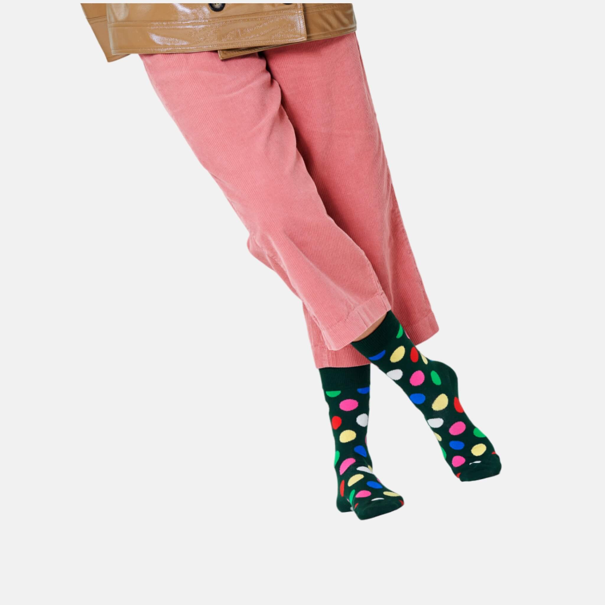 Zelené ponožky Happy Socks s barevnými bodkami, vzor Big Dot