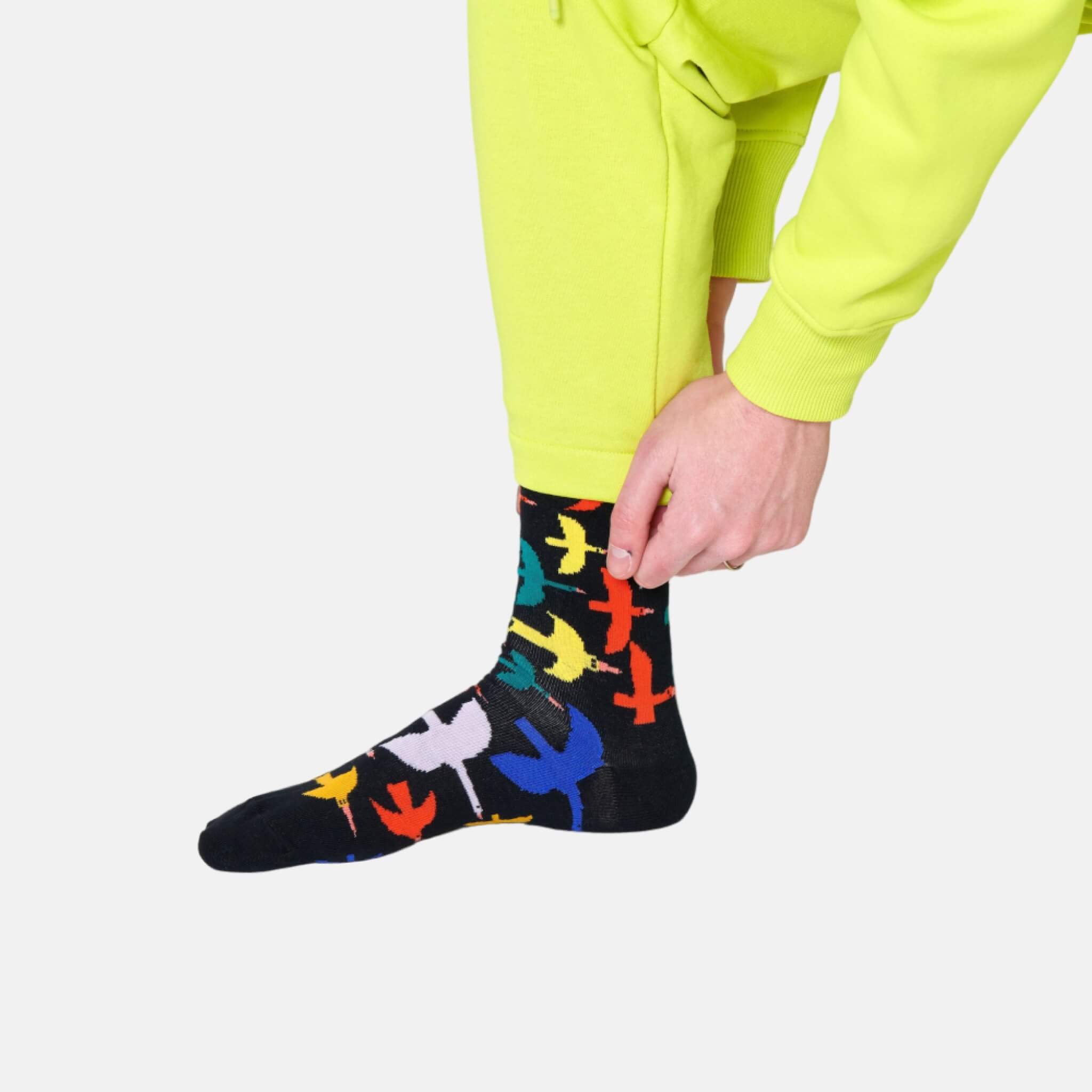 Čierne ponožky Happy Socks s vtákmi, vzor Bird Watch
