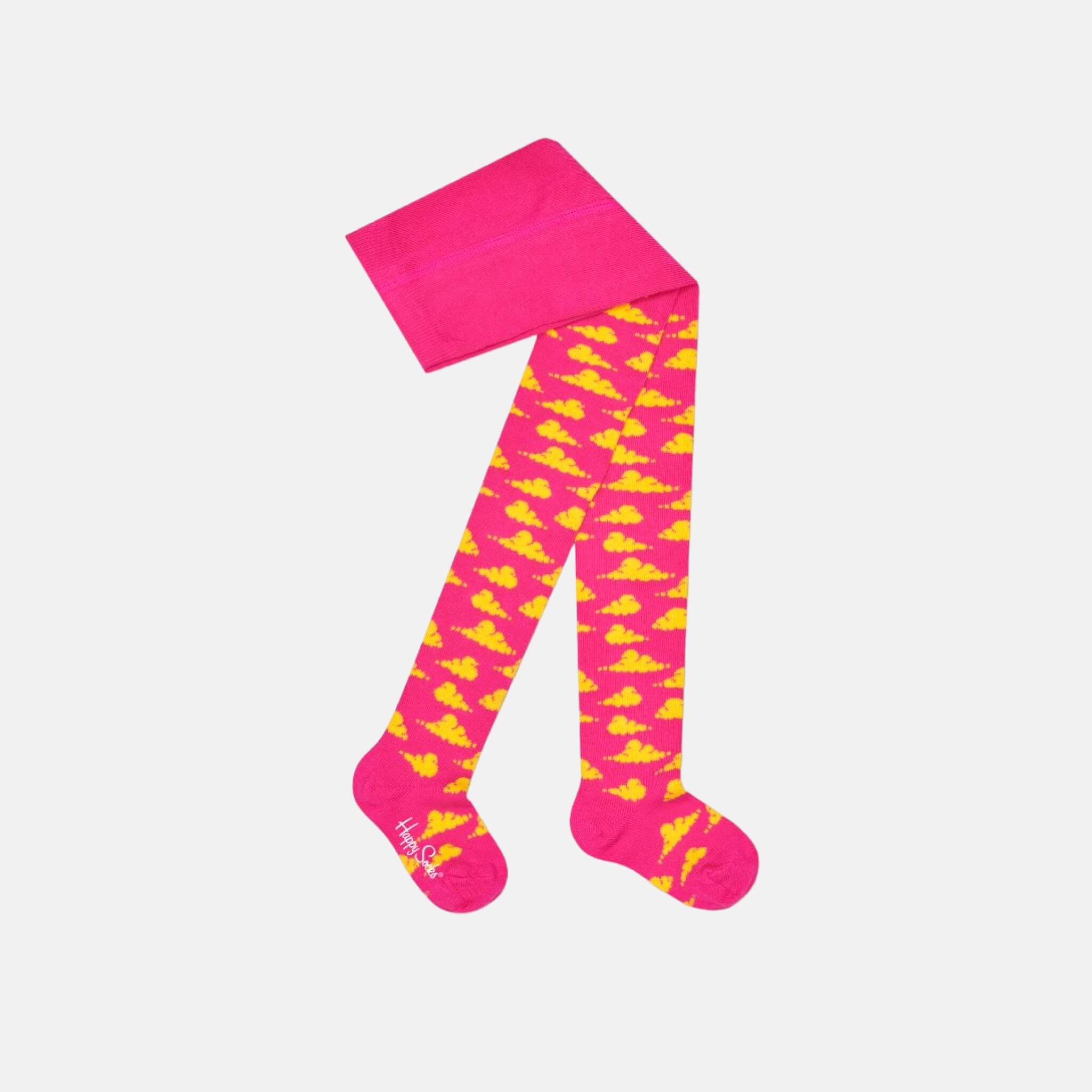 Detské ružové pančuchy Happy Socks so žltými mráčikmi, vzor Clouds
