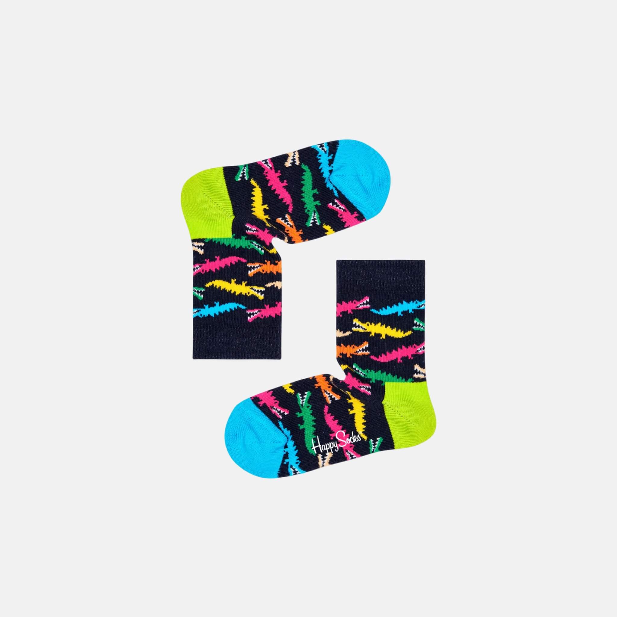 Detské čierne ponožky Happy Socks s farebnými krokodílmi, vzor Croco