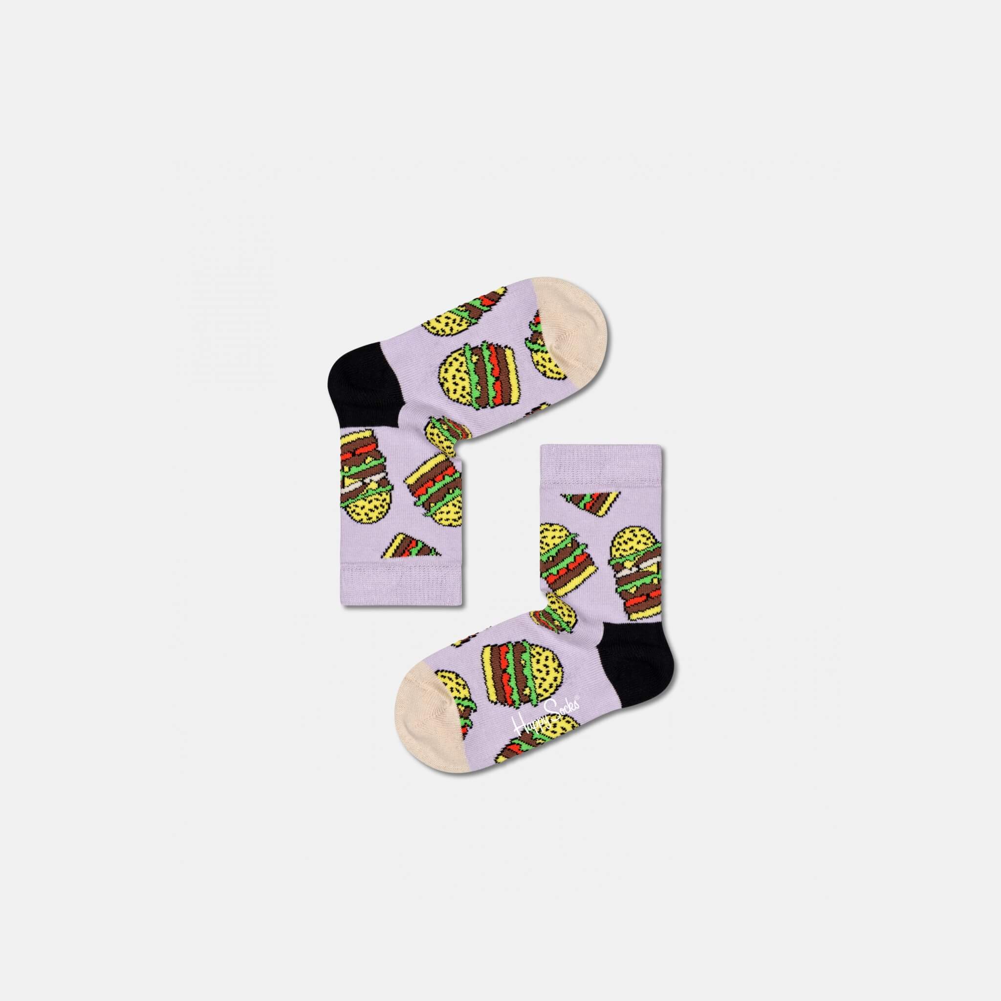 Detské fialové ponožky Happy Socks, vzor Hamburger