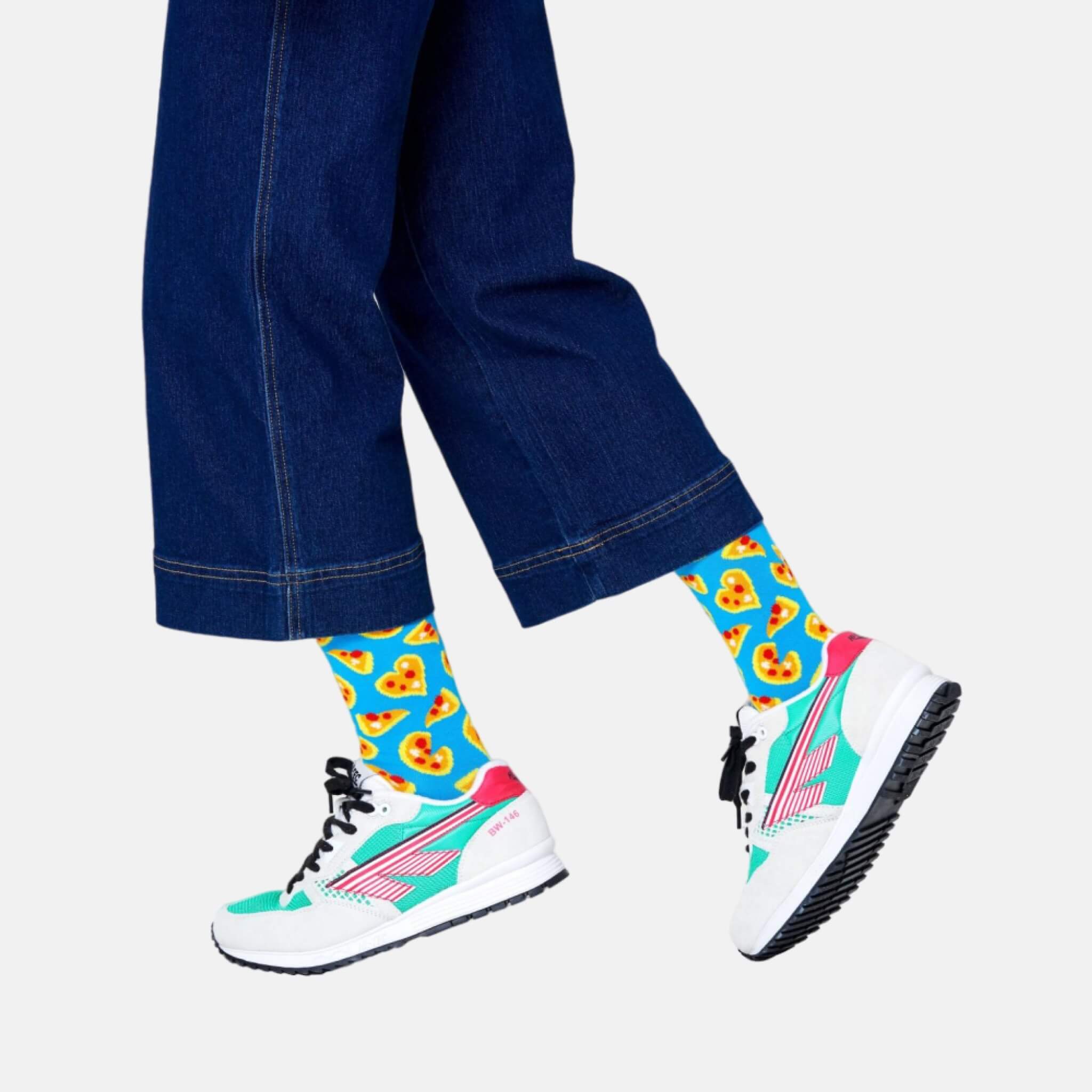 Modré ponožky Happy Socks, vzor Pizza Love