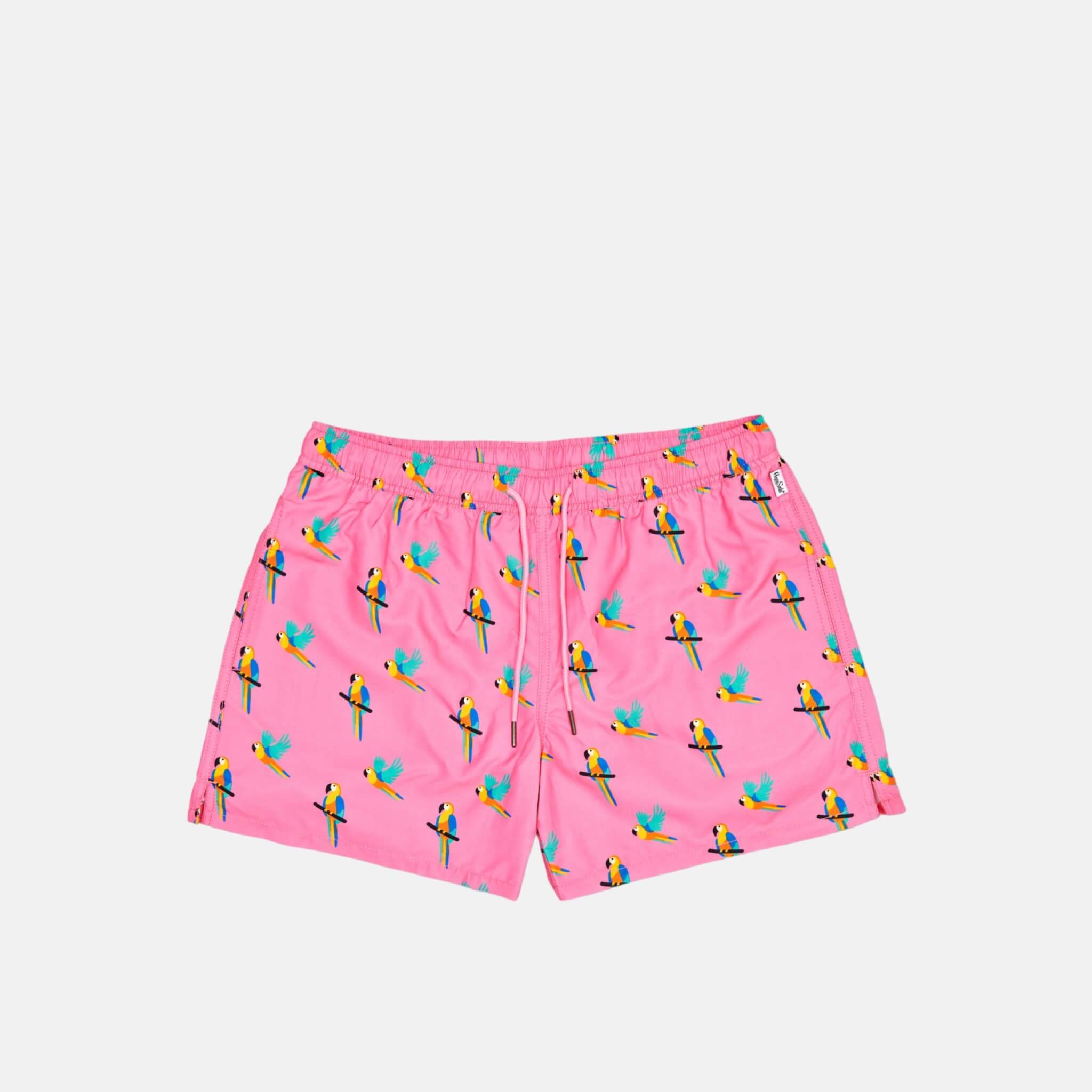 Ružové pánske plavky Happy Socks s papagájmi, vzor Parrot
