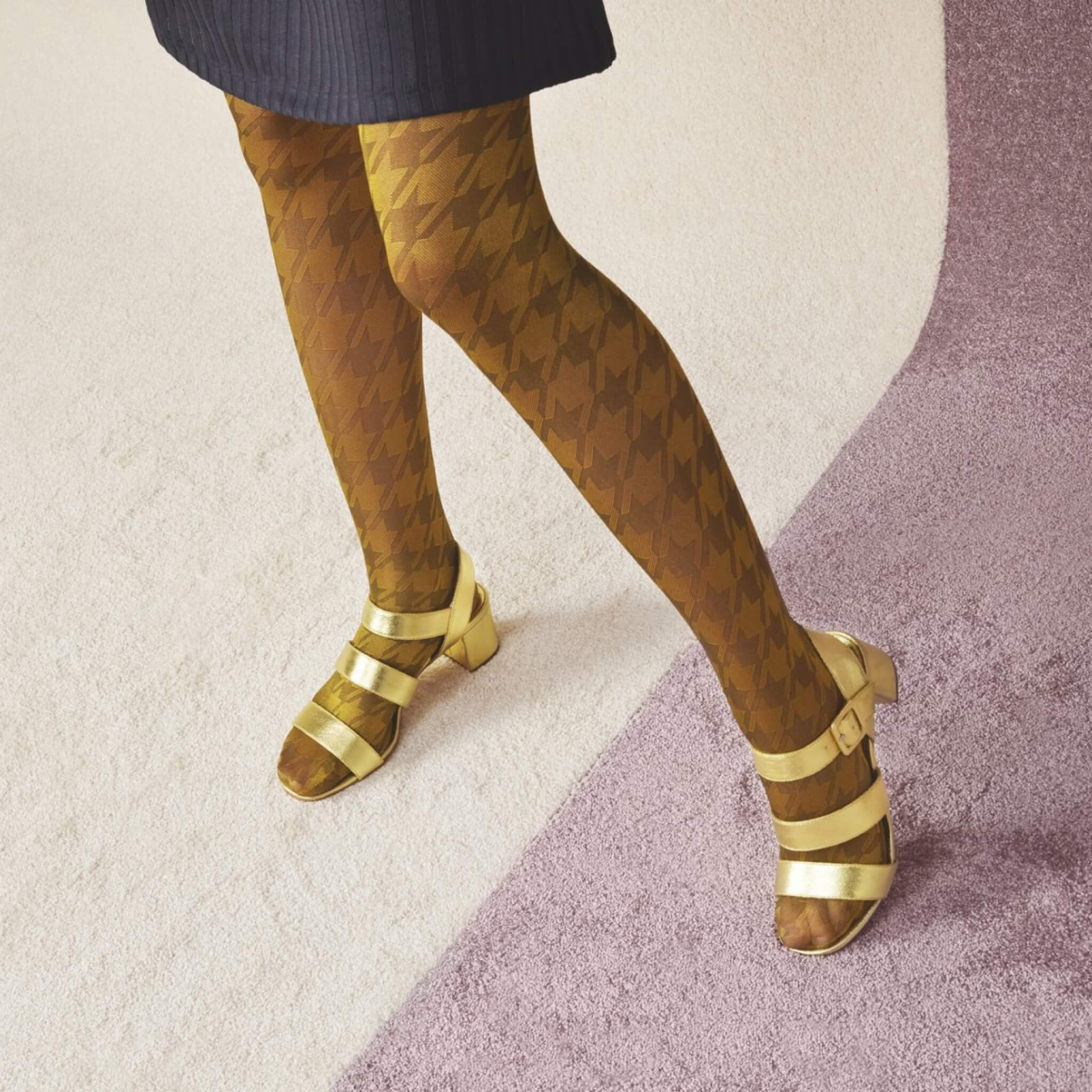 Dámske žlto-hnedé pančuchy Happy Socks Sophia // kolekcia Hysteria