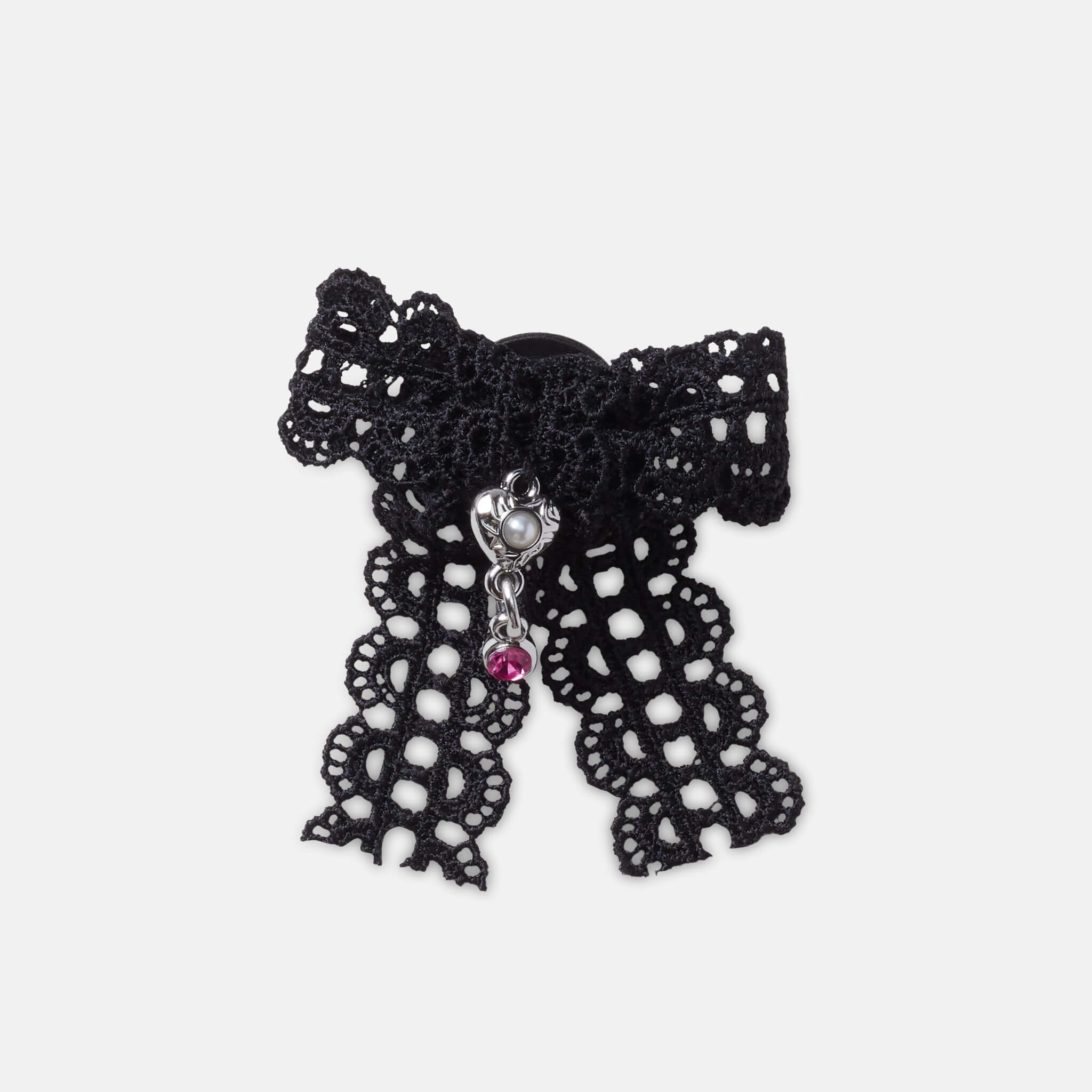 Odznačik Jibbitz – Black Lace Bow Silver Heart
