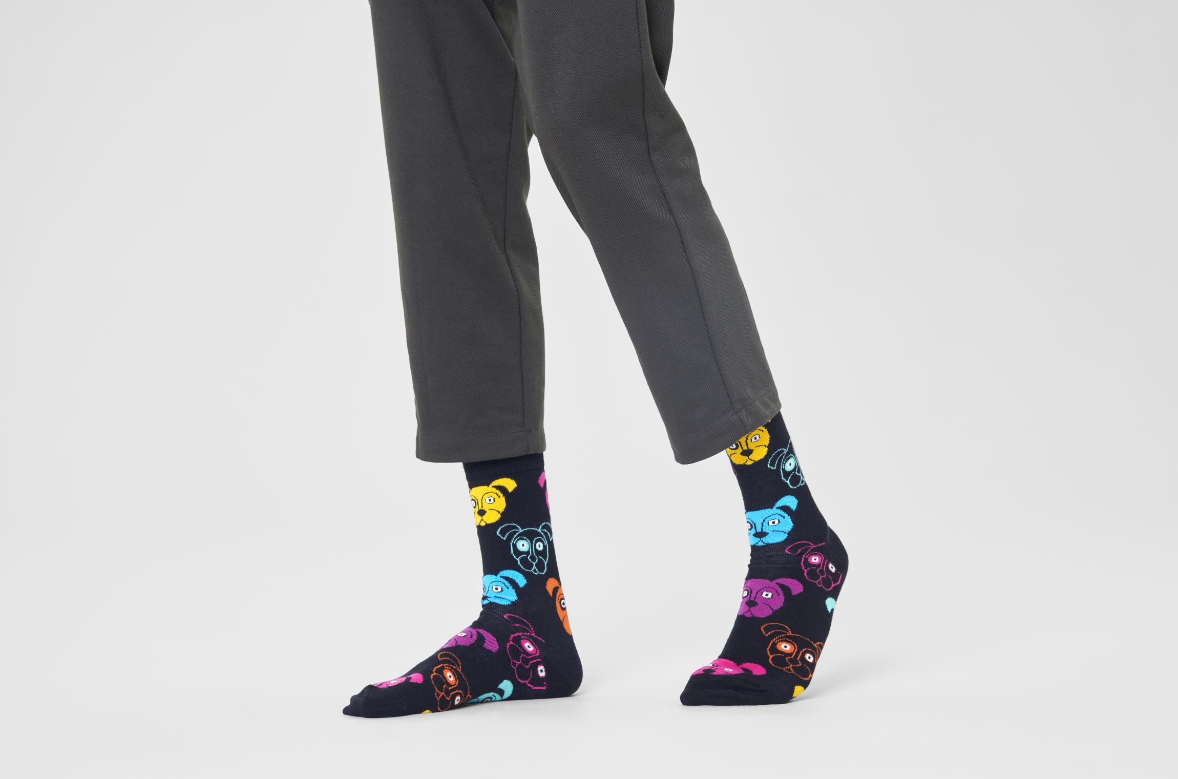 Čierne ponožky Happy Socks so psami, vzor Dog