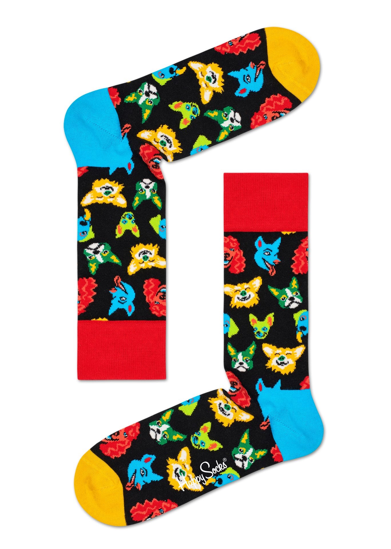 Čierne ponožky Happy Socks s farebnými psami, vzor Funny Dog
