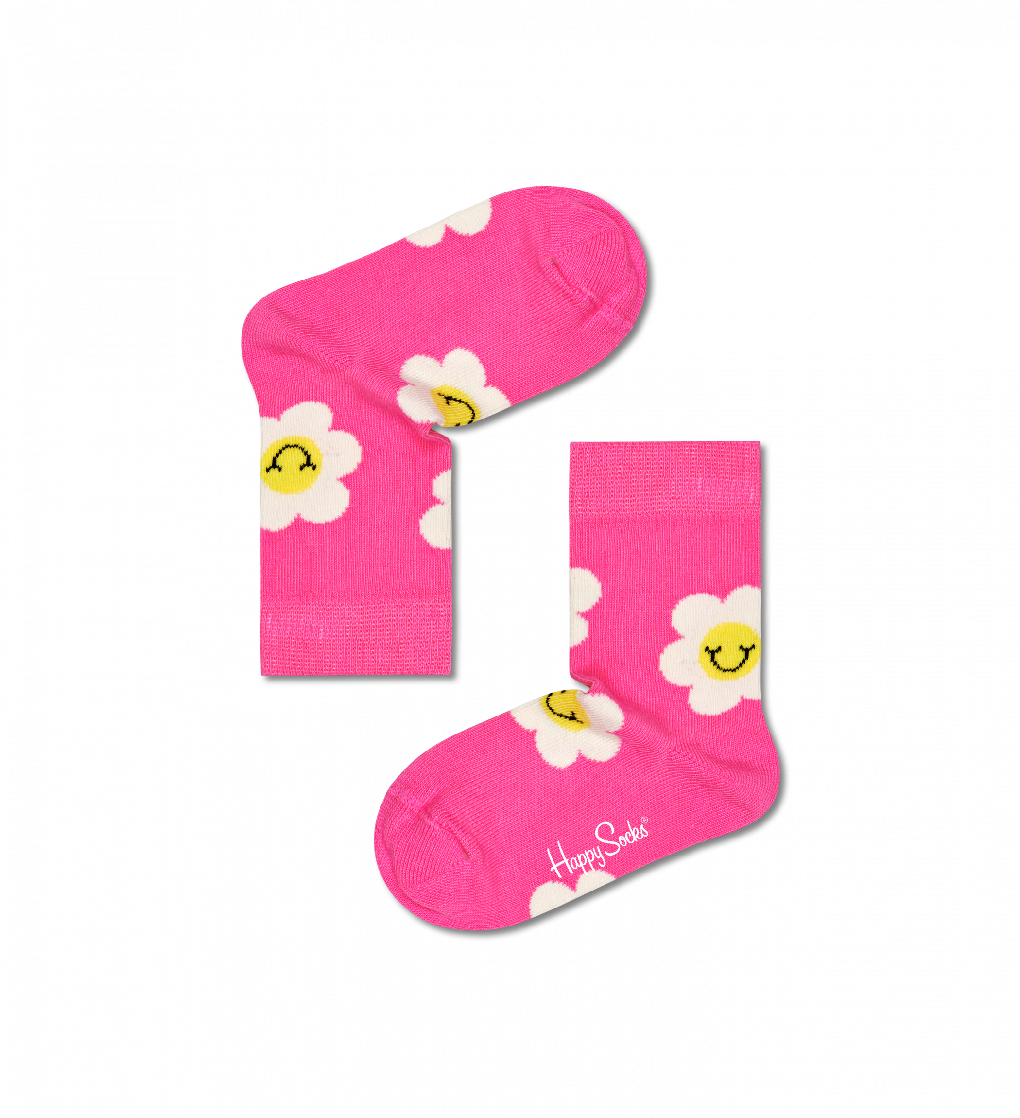 Detské ružové ponožky Happy Socks s kytičkou, vzor Smiley Daisy