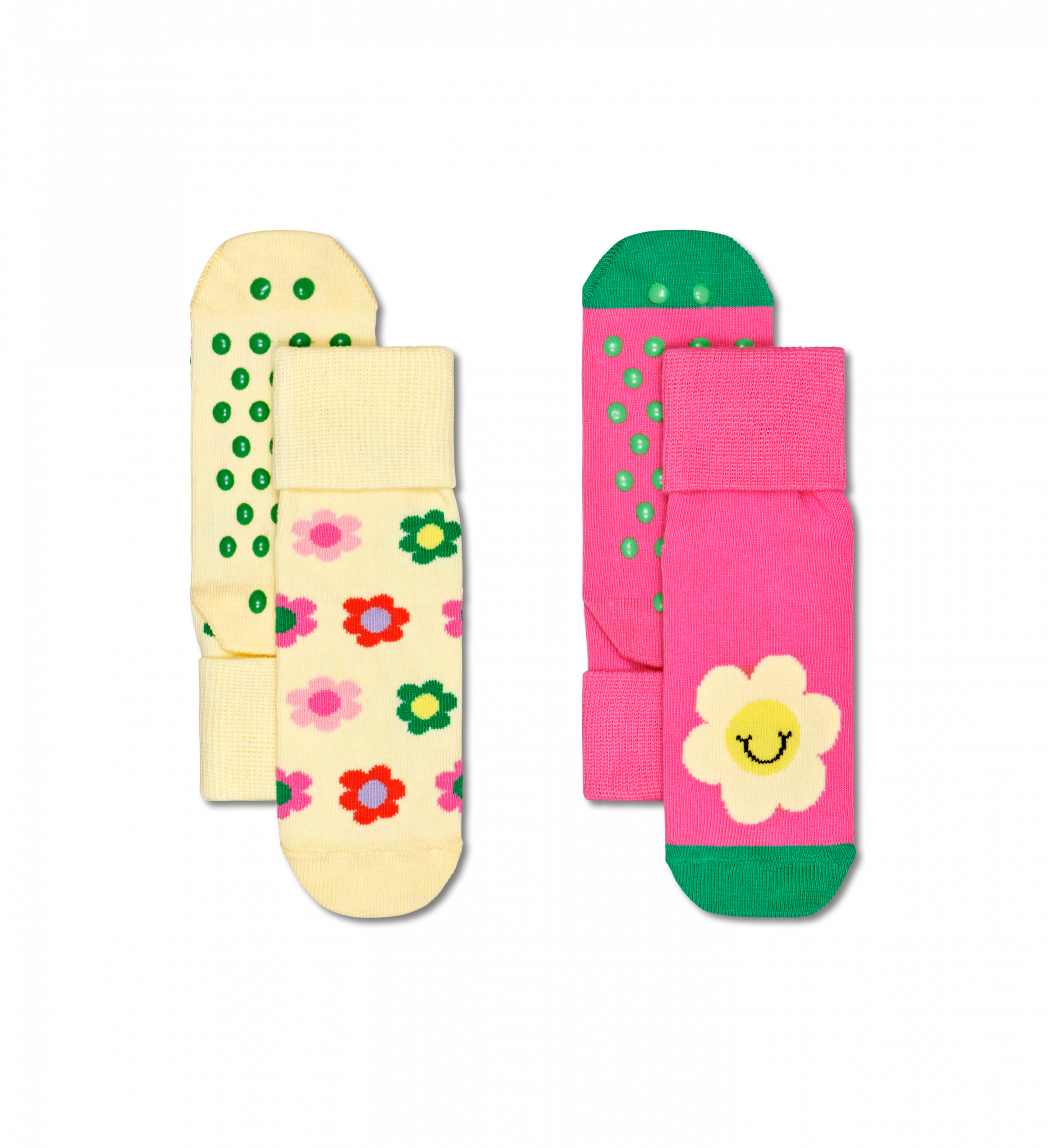 Detské protišmykové ponožky Happy Socks, vzor Smiley Daisy - 2 páry