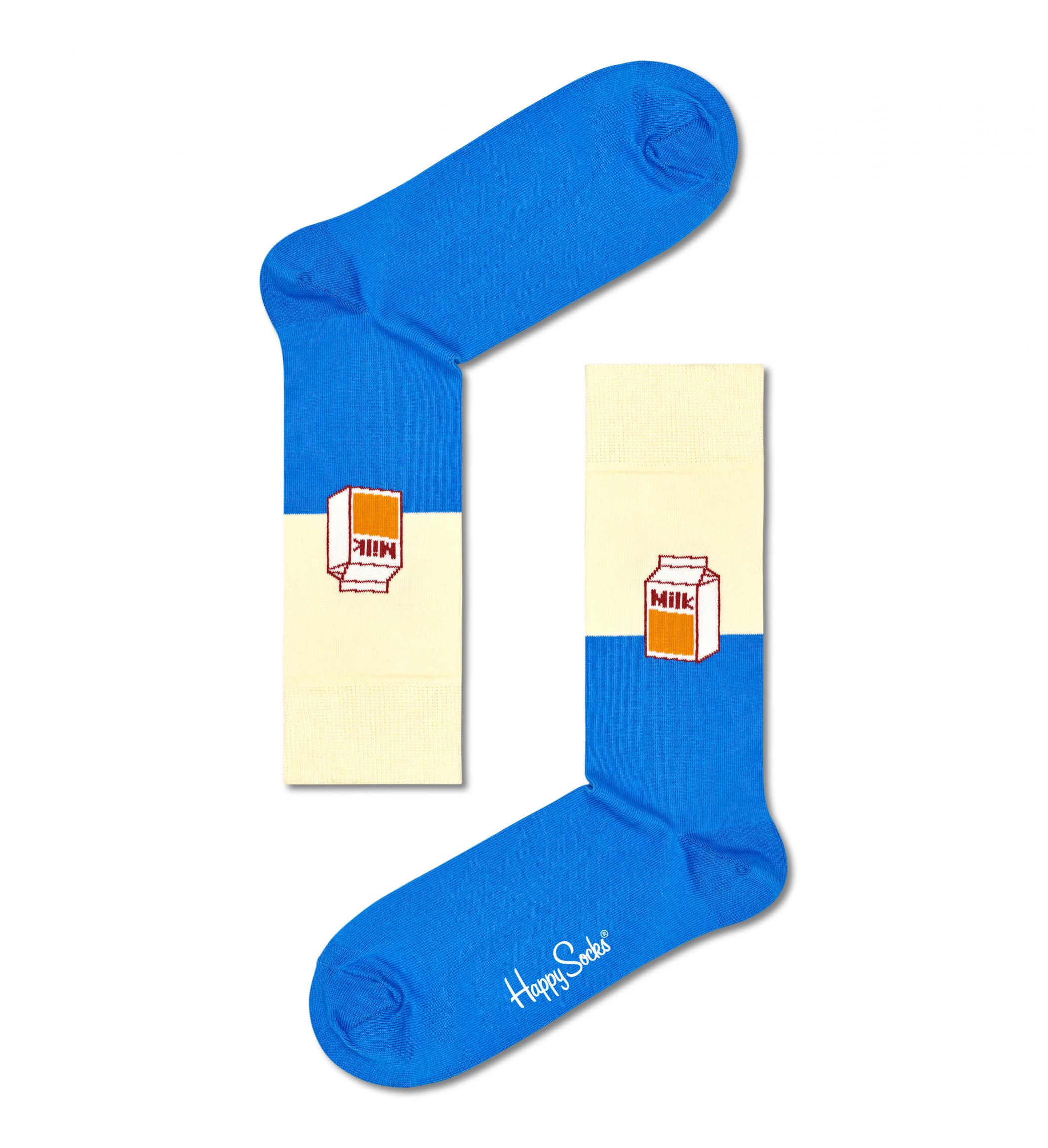 Modro-biele ponožky Happy Socks s krabicou mlieka, vzor Milk