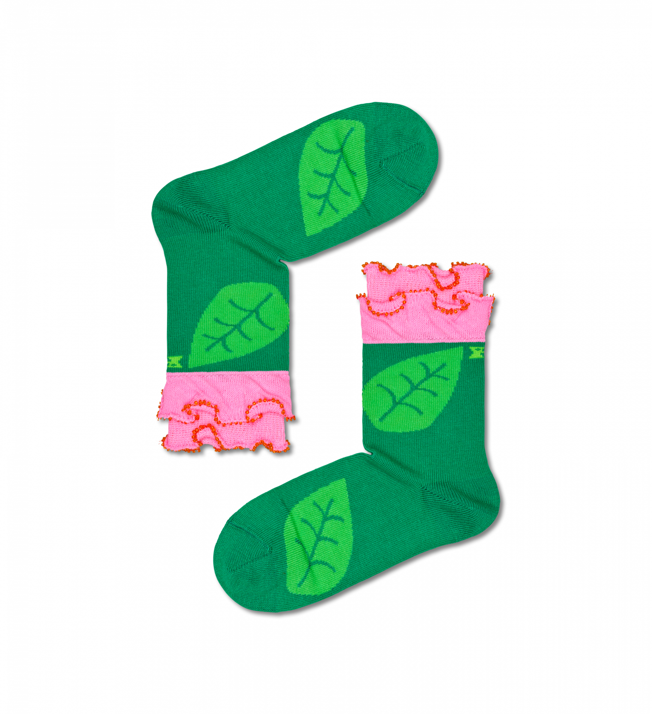 Detské zeleno-ružové ponožky Happy Socks s ružou, vzor Flower