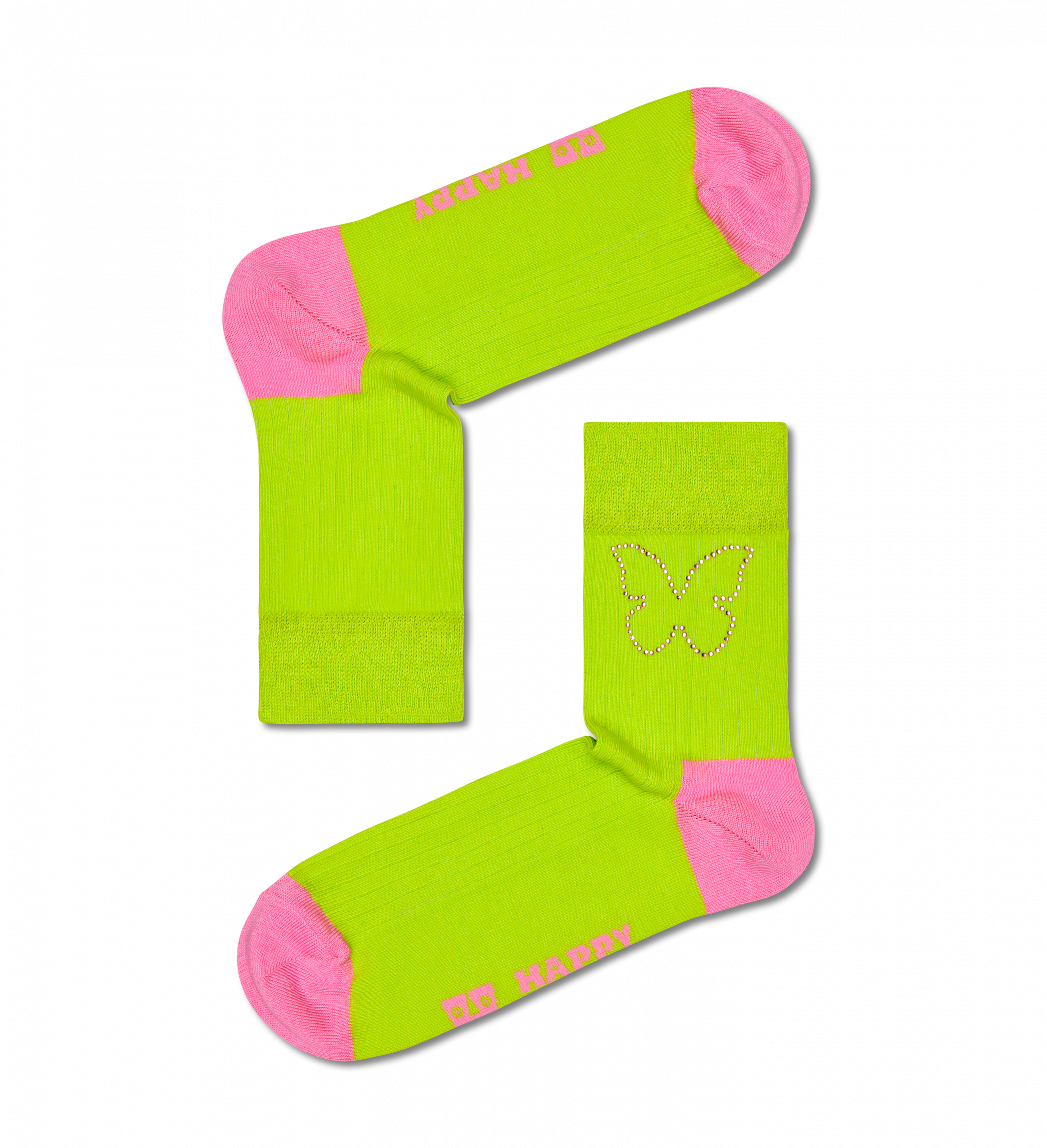 Zelené ponožky Happy Socks s motýľom, vzor Butterfly Rhinestone