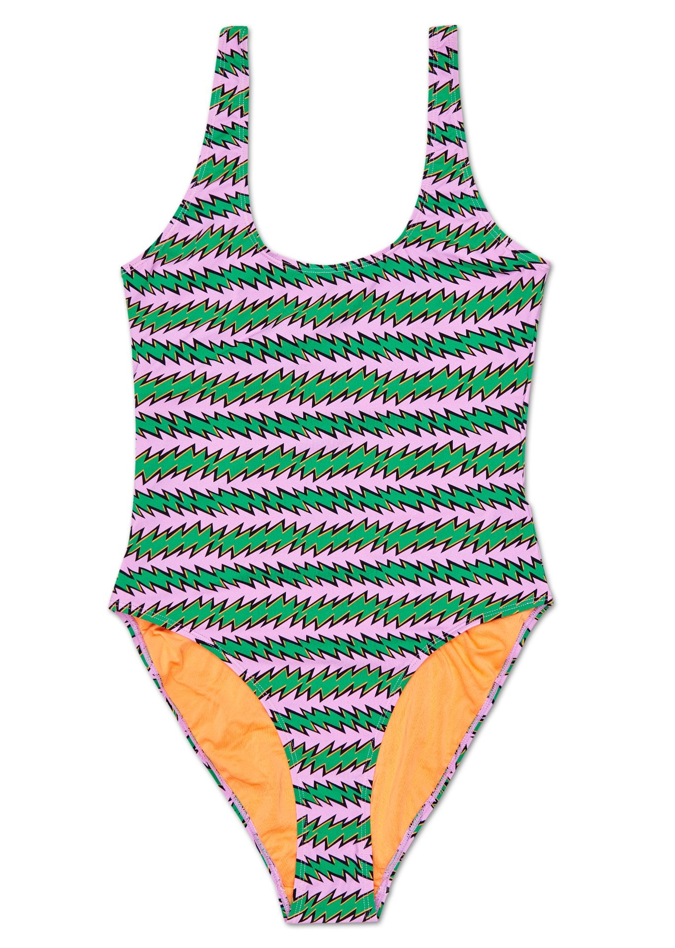 Zeleno-ružové dámske plavky Happy Socks s prúžkami, vzor Rock´n Roll Stripe