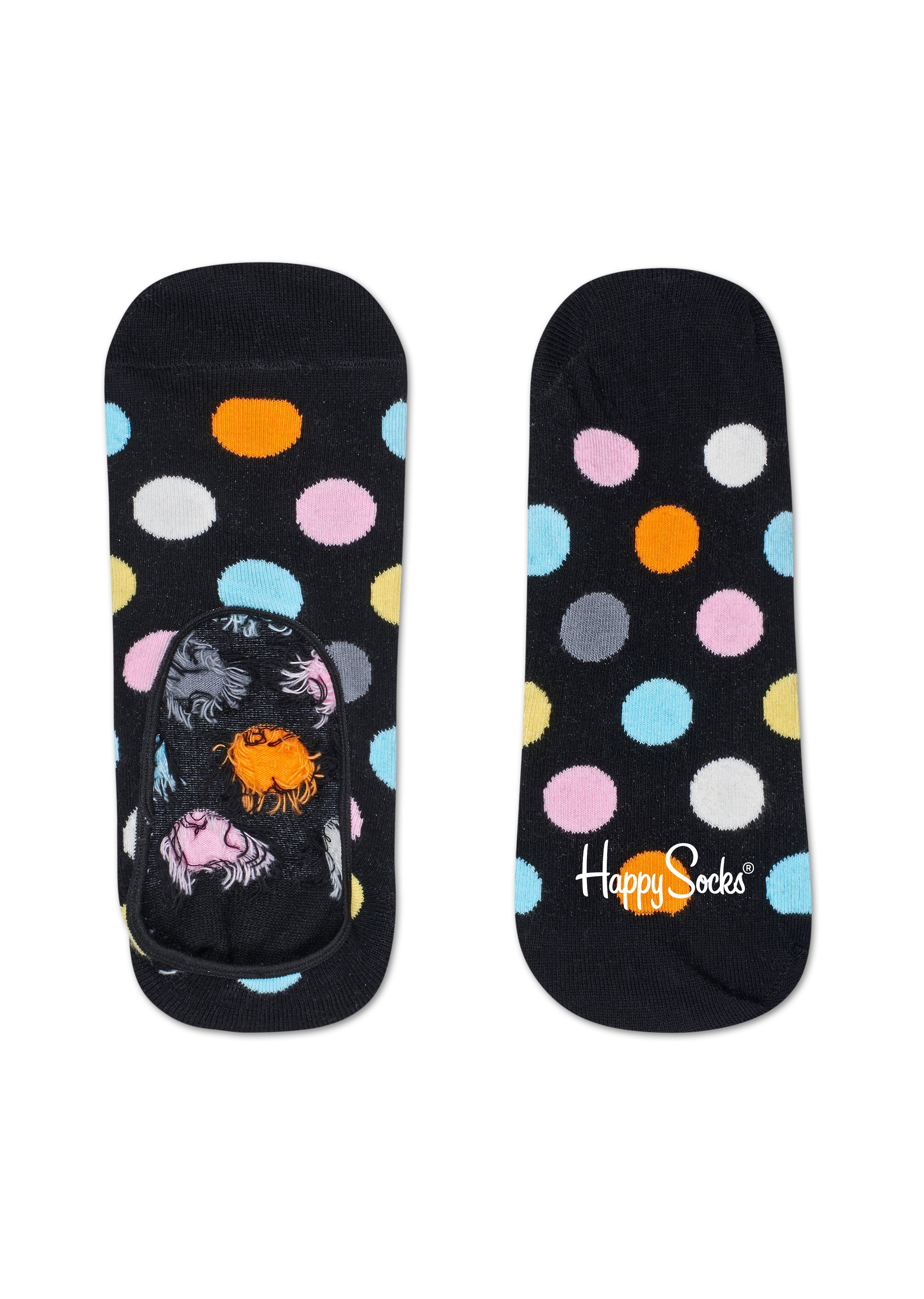 Čierne nízke ponožky Happy Socks s farebnými bodkami, vzor Big Dot