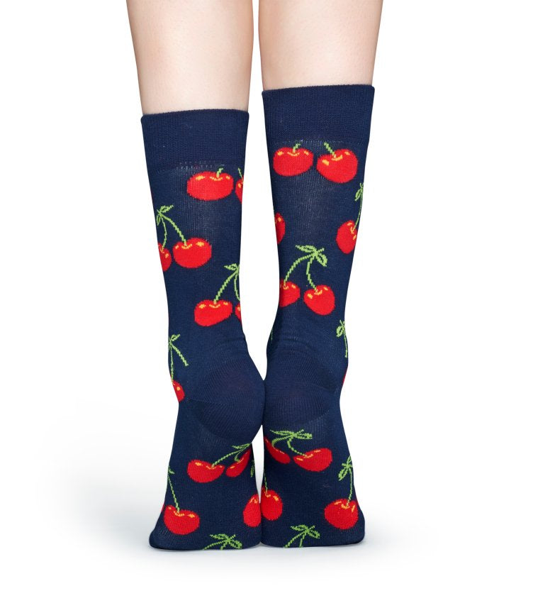 Modré ponožky Happy Socks s červenými čerešničkami, vzor Cherry