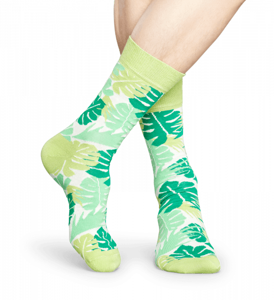 Zelené ponožky Happy Socks s farebnými listami, vzor Jungle
