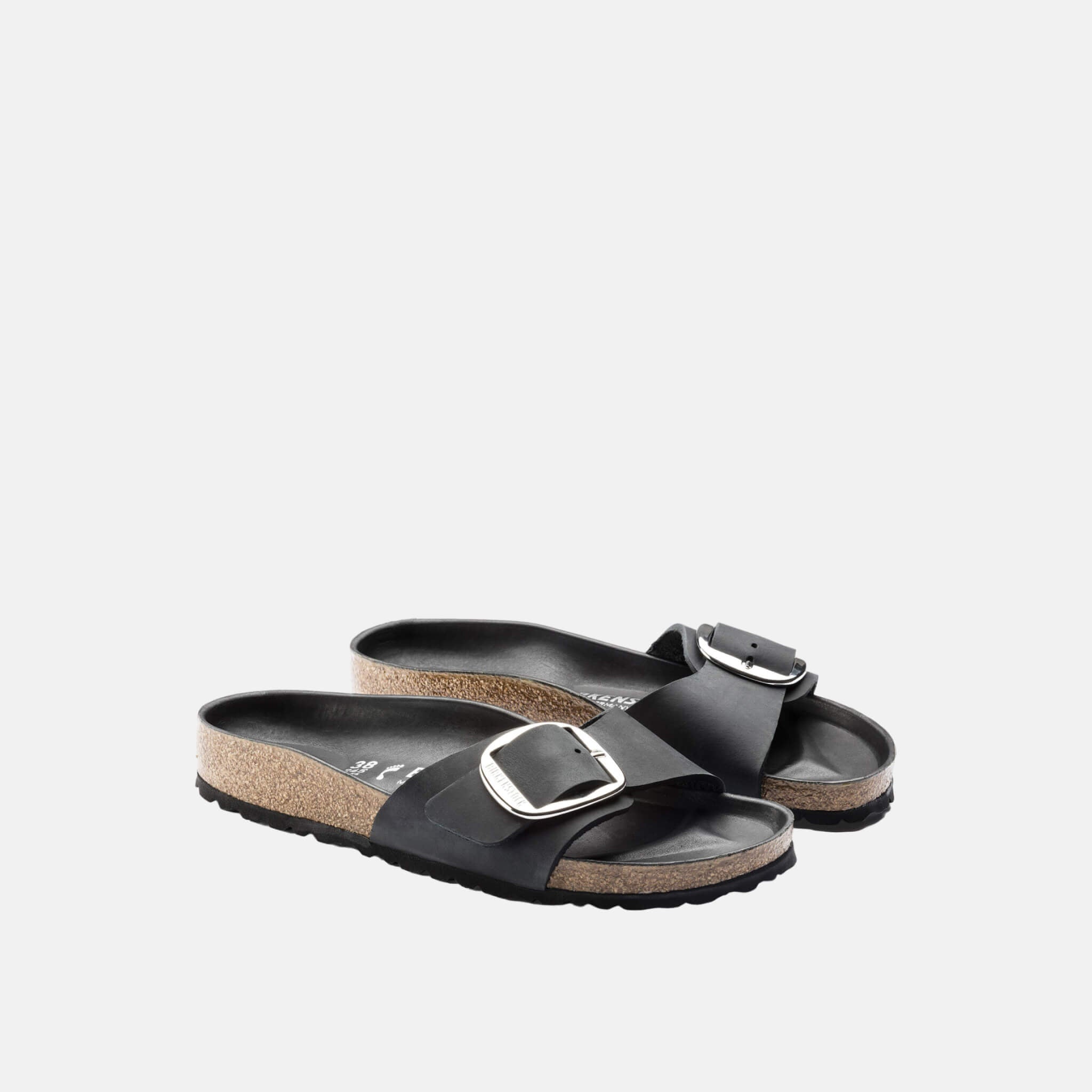 Čierne Regular šľapky Birkenstock Madrid Big Buckle Oiled Leather