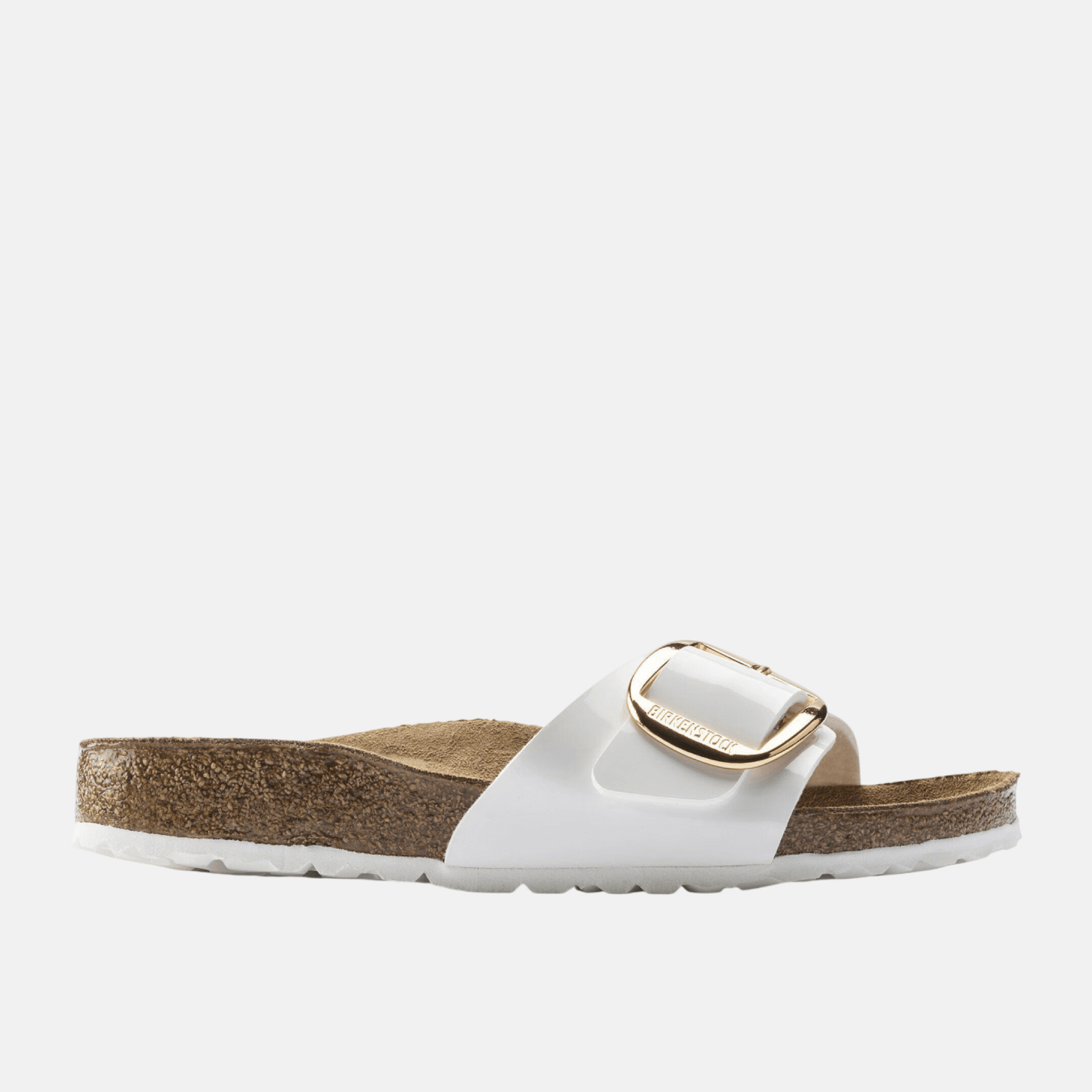 Bielo-zlaté narrow šľapky Birkenstock Madrid Big Buckle Birko-Flor Patent