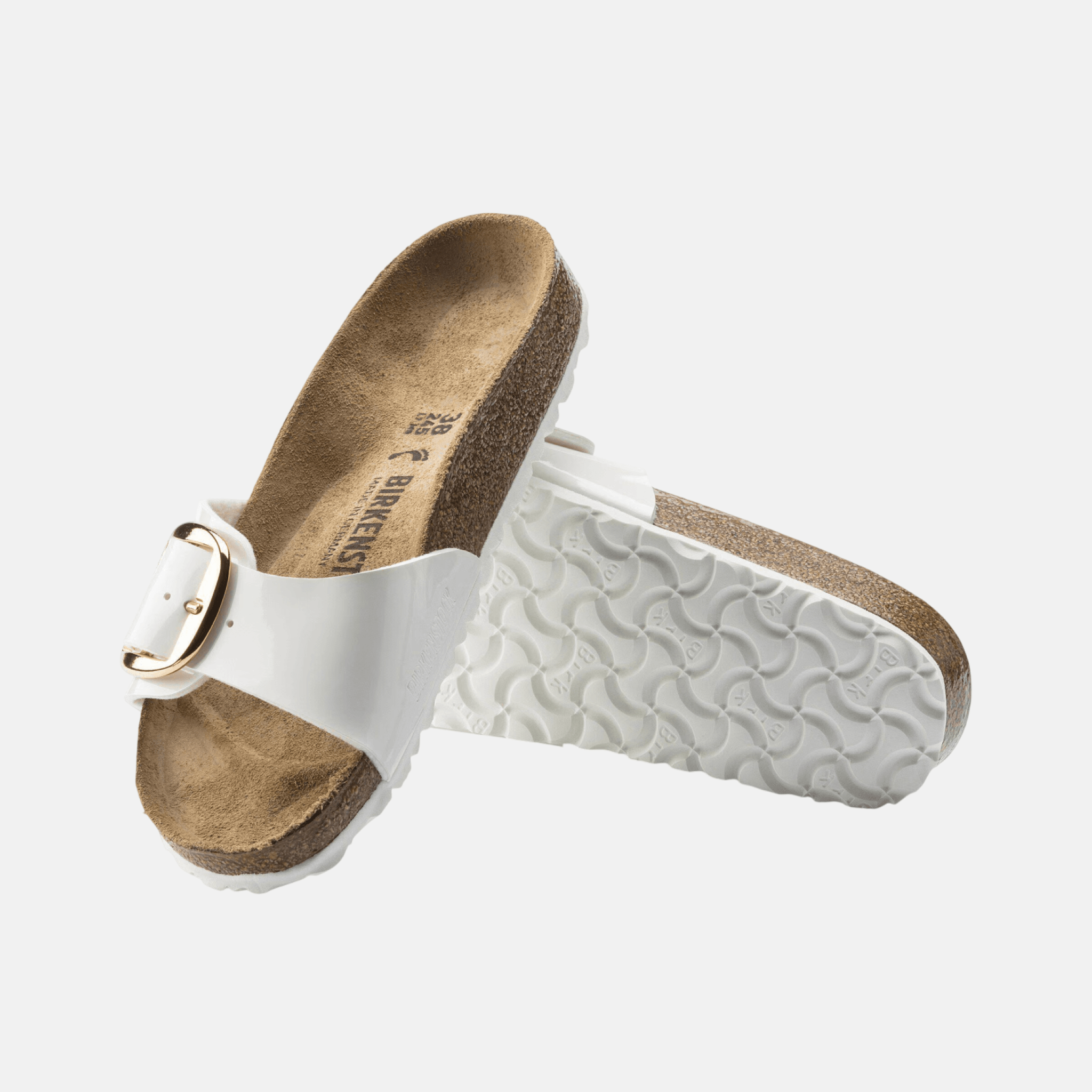 Bielo-zlaté narrow šľapky Birkenstock Madrid Big Buckle Birko-Flor Patent