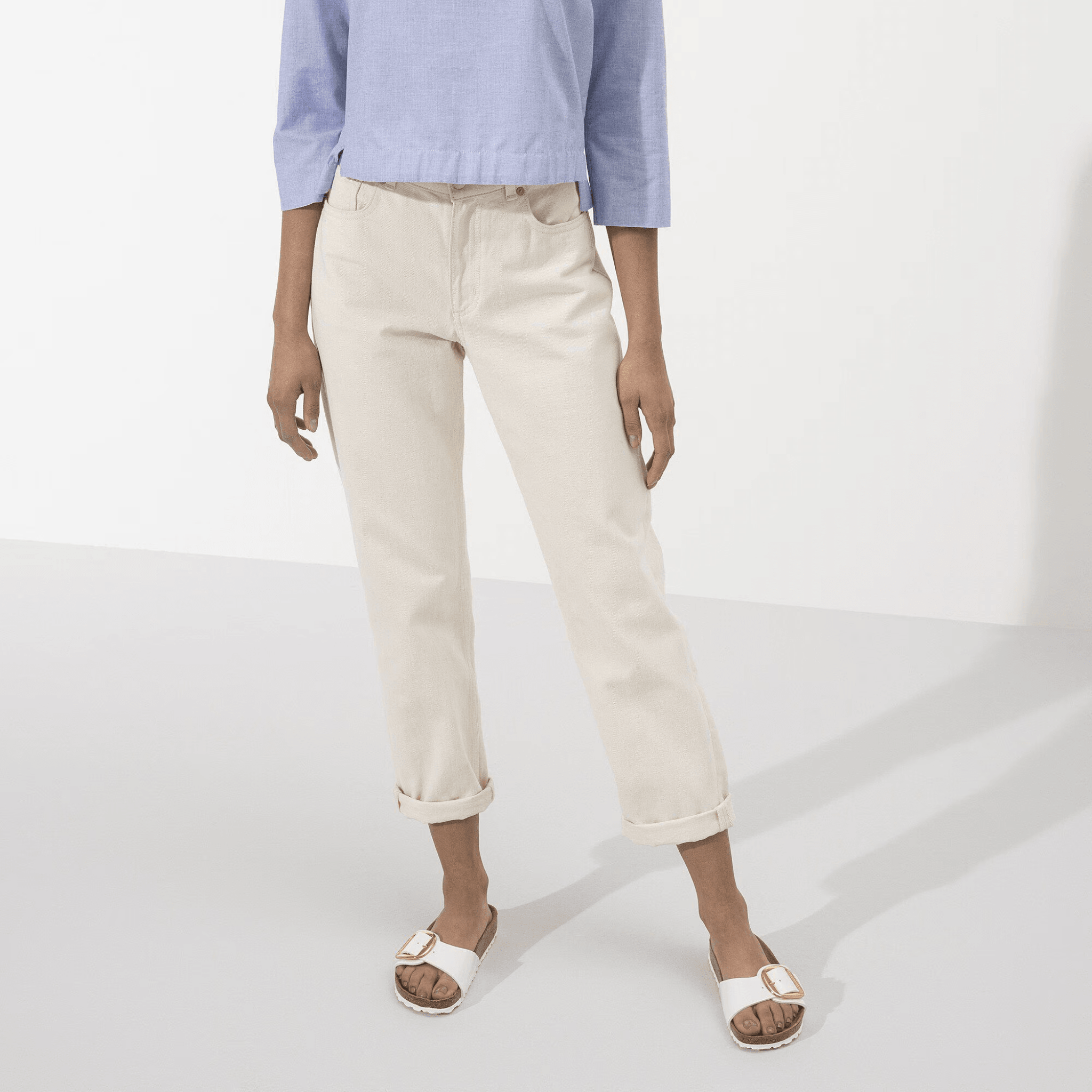 Bielo-zlaté narrow šľapky Birkenstock Madrid Big Buckle Birko-Flor Patent