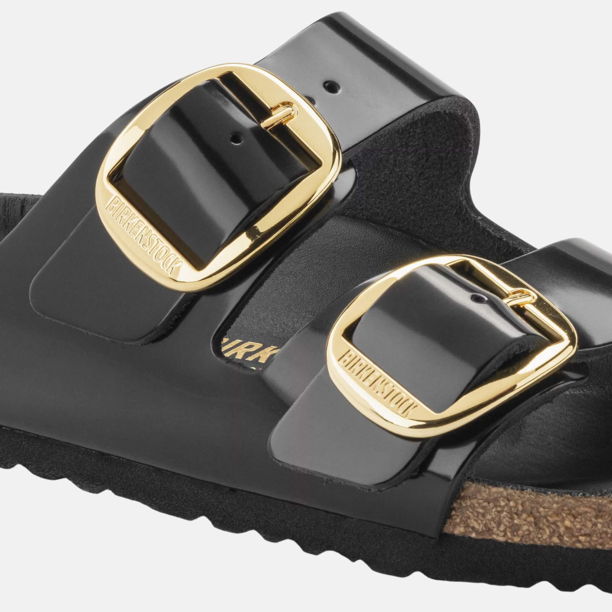 Čierne narrow šľapky Arizona Big Buckle Natural Leather Patent
