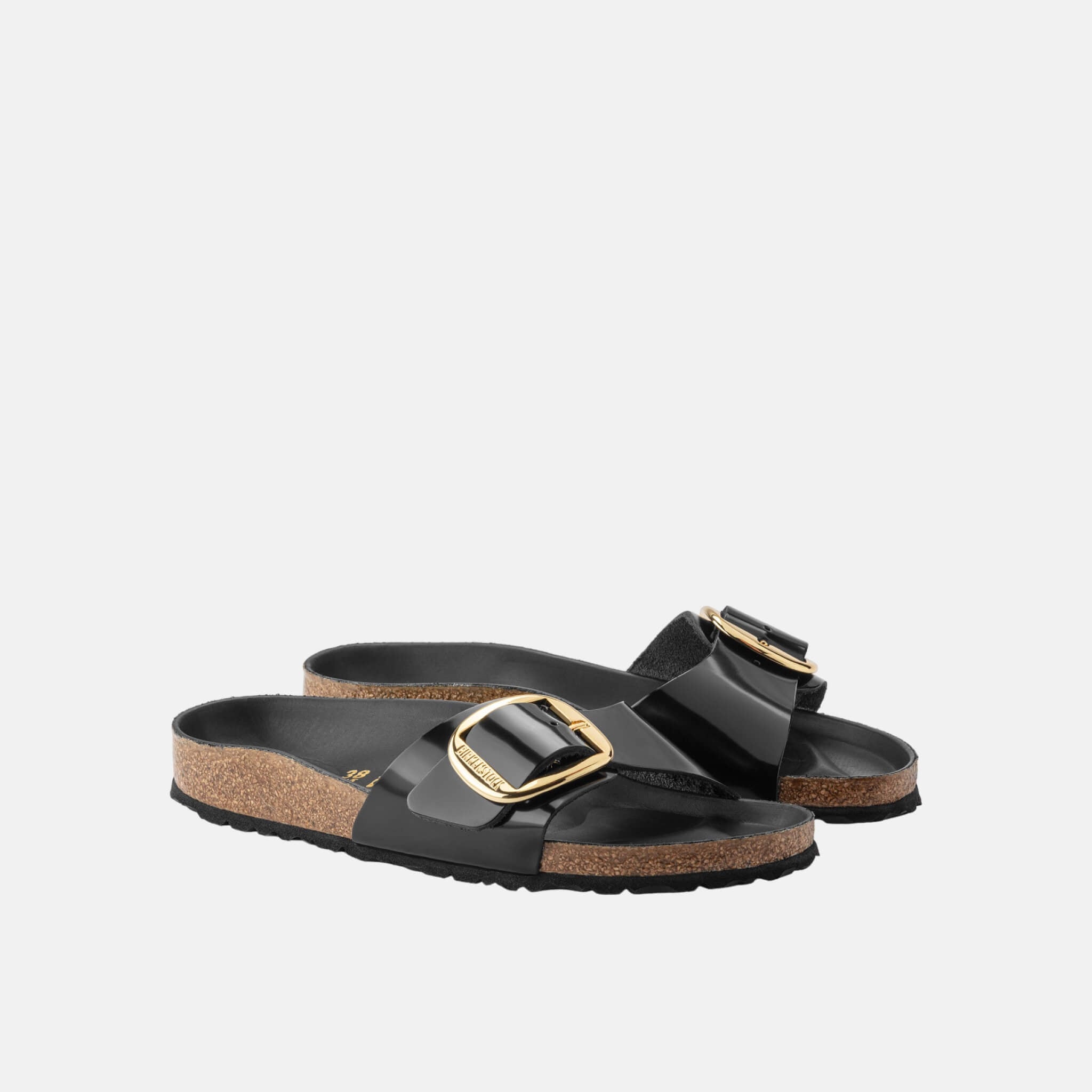 Čierne Regular Šľapky Birkenstock Madrid Big Buckle High Shine Leather