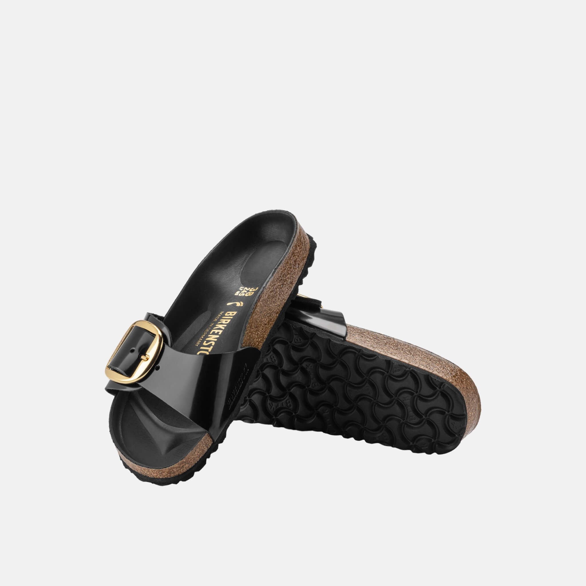 Čierne Regular Šľapky Birkenstock Madrid Big Buckle High Shine Leather