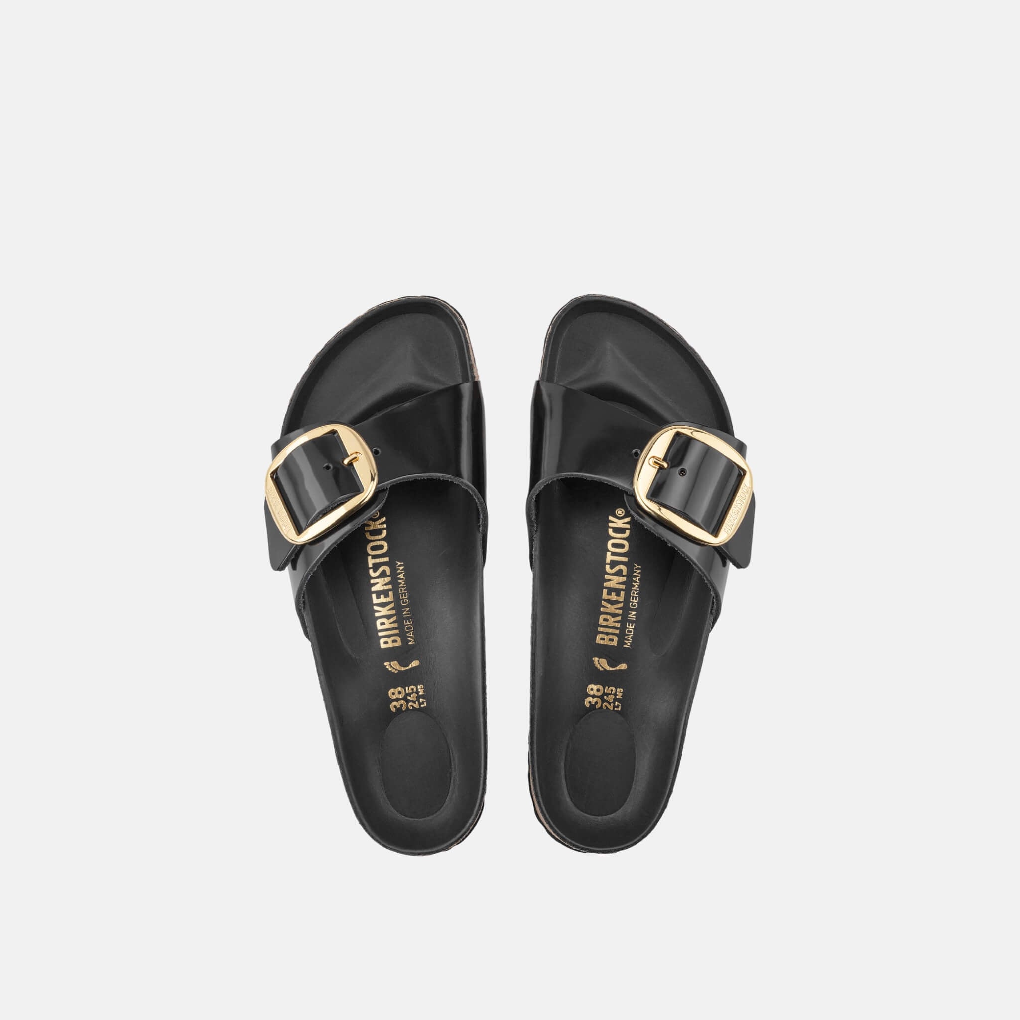 Čierne Regular Šľapky Birkenstock Madrid Big Buckle High Shine Leather
