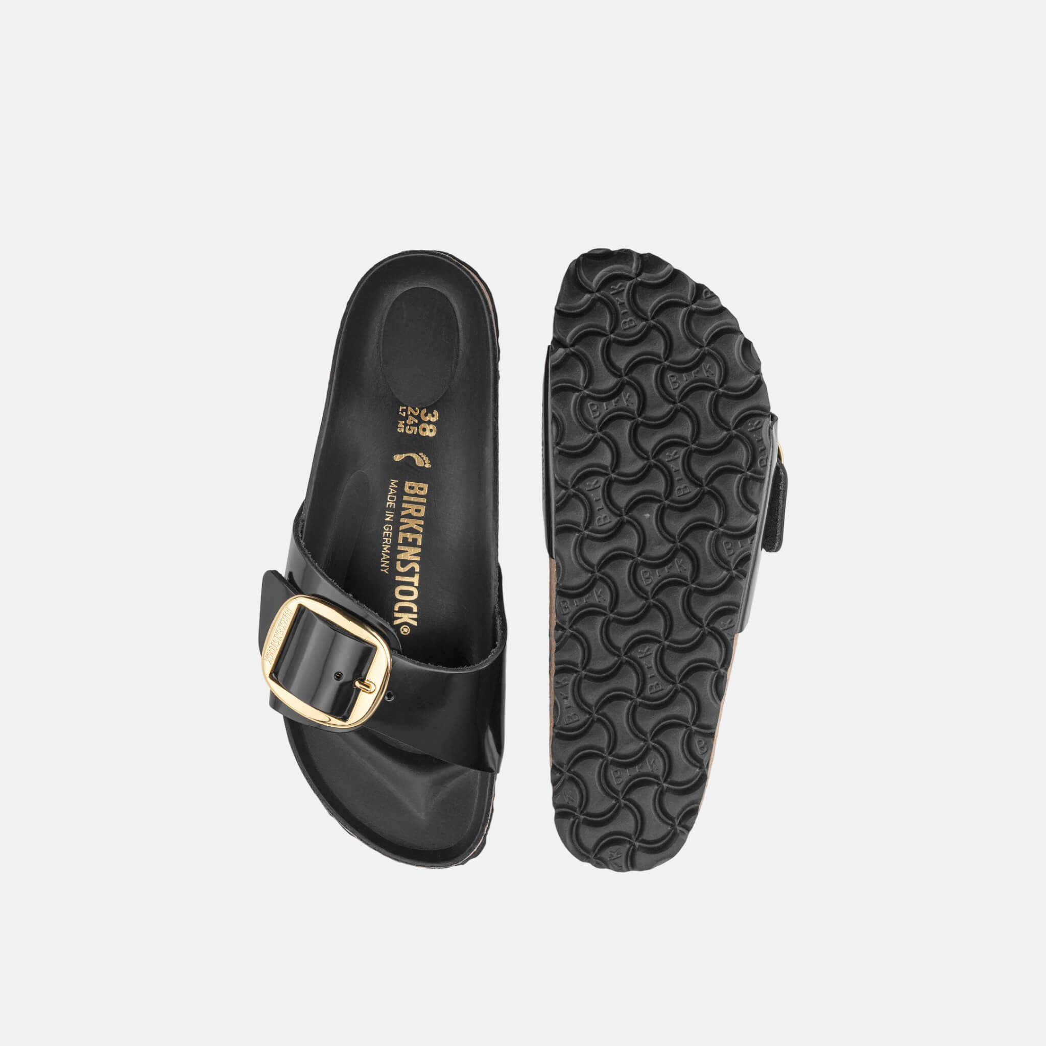 Čierne Regular Šľapky Birkenstock Madrid Big Buckle High Shine Leather